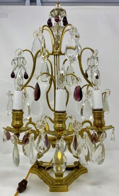 Pair of Antique French Gold Bronze and Crystal "Girondoles" Lamps, circa 1890