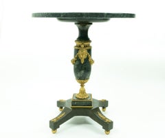 Pair of Antique French Green Marble Round Side Tables with Ormolu Decorations