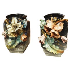 Paire de vases Barbotine en gros relief, Edouard Gilles, Circa 1900