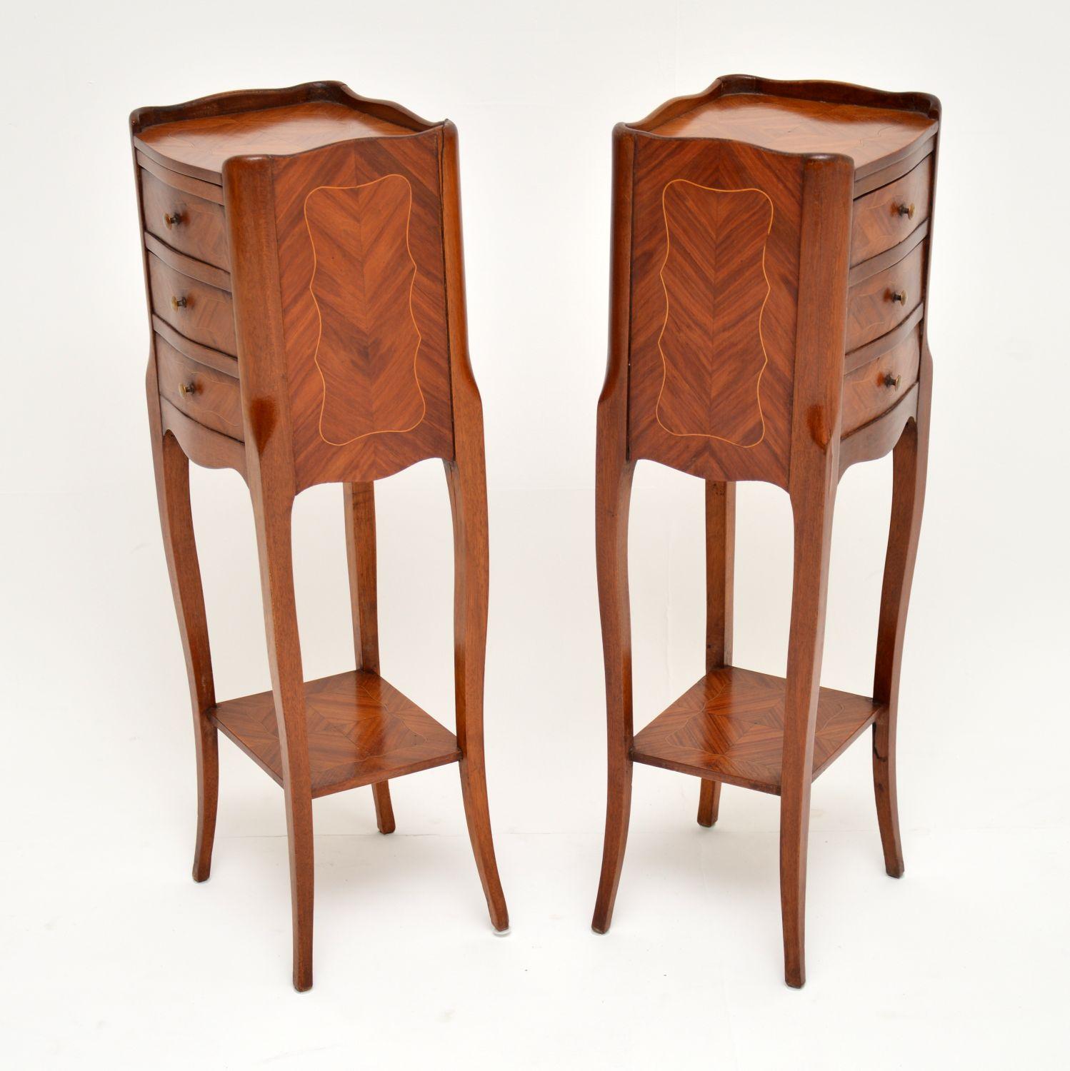 Pair of Antique French Inlaid King Wood Bedside Tables 4
