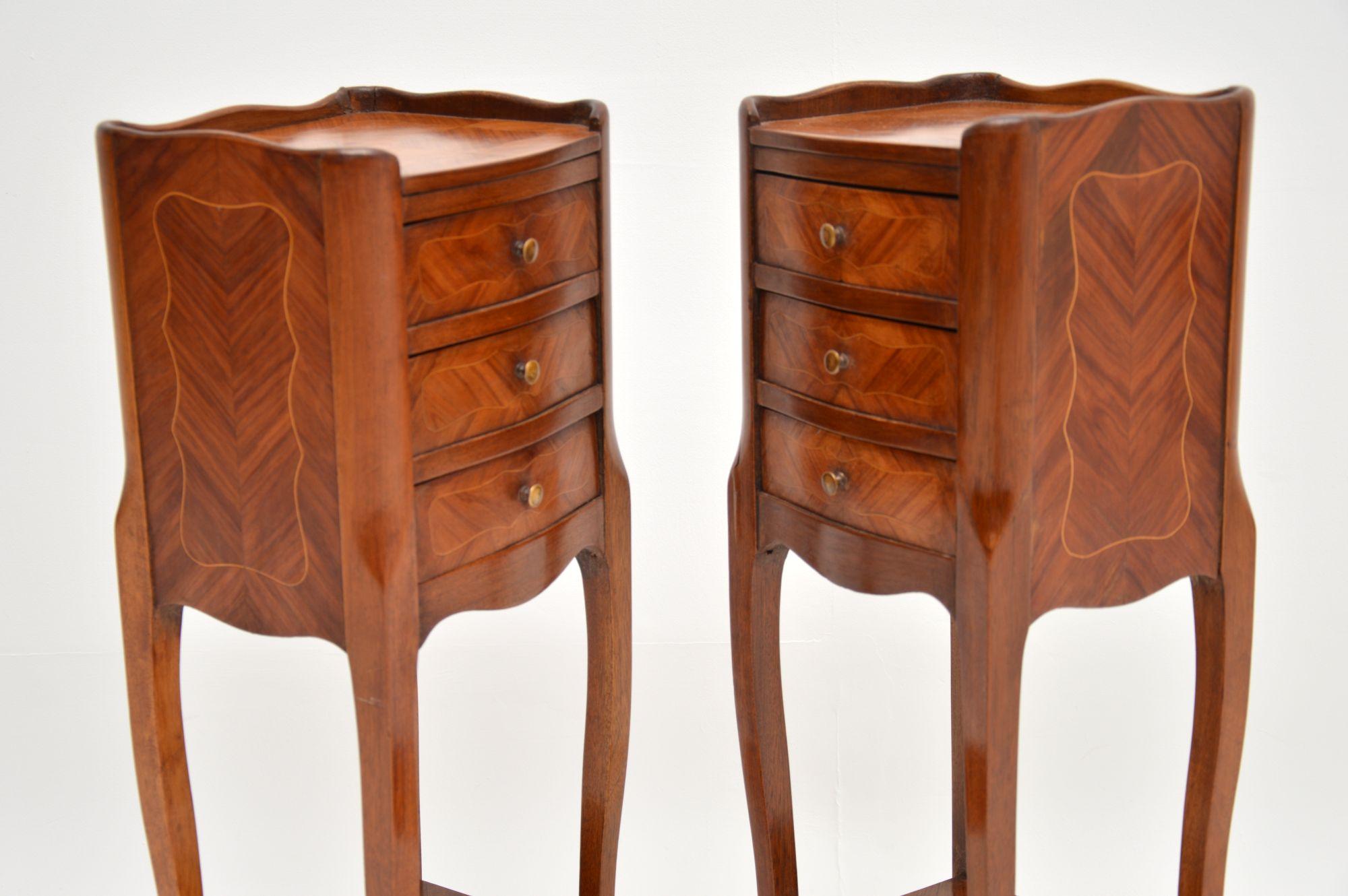 Pair of Antique French Inlaid King Wood Bedside Tables In Good Condition In London, GB
