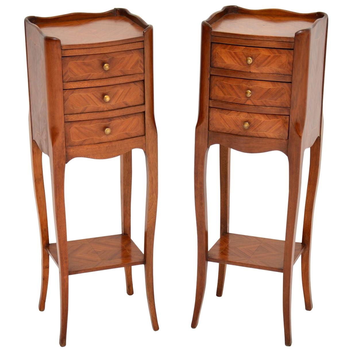 Pair of Antique French Inlaid King Wood Bedside Tables