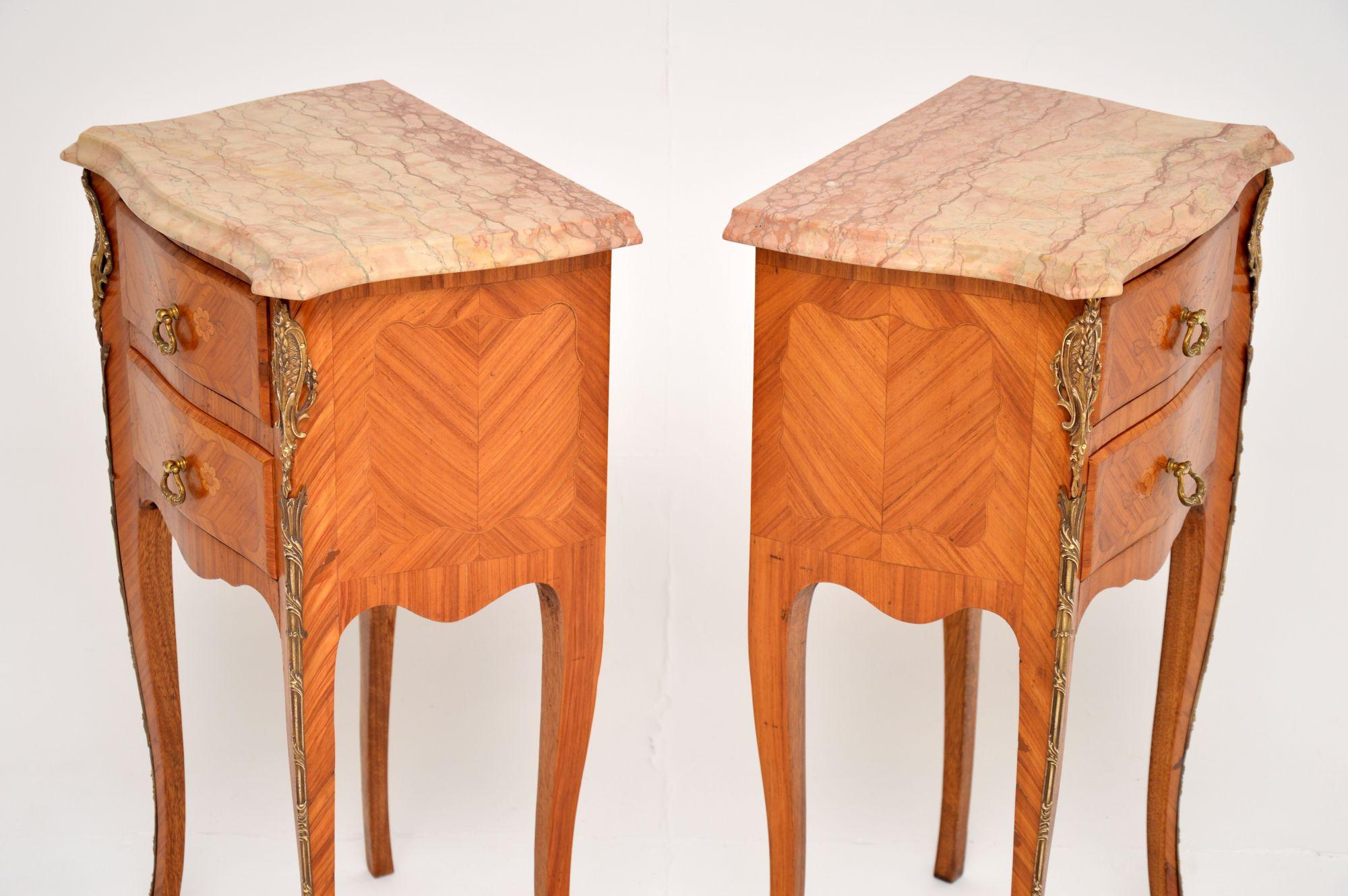 Pair of Antique French Inlaid Marble Top Bedside Chests 6