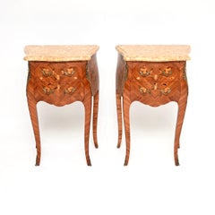 Pair of Antique French Inlaid Marble Top Bedside Chests