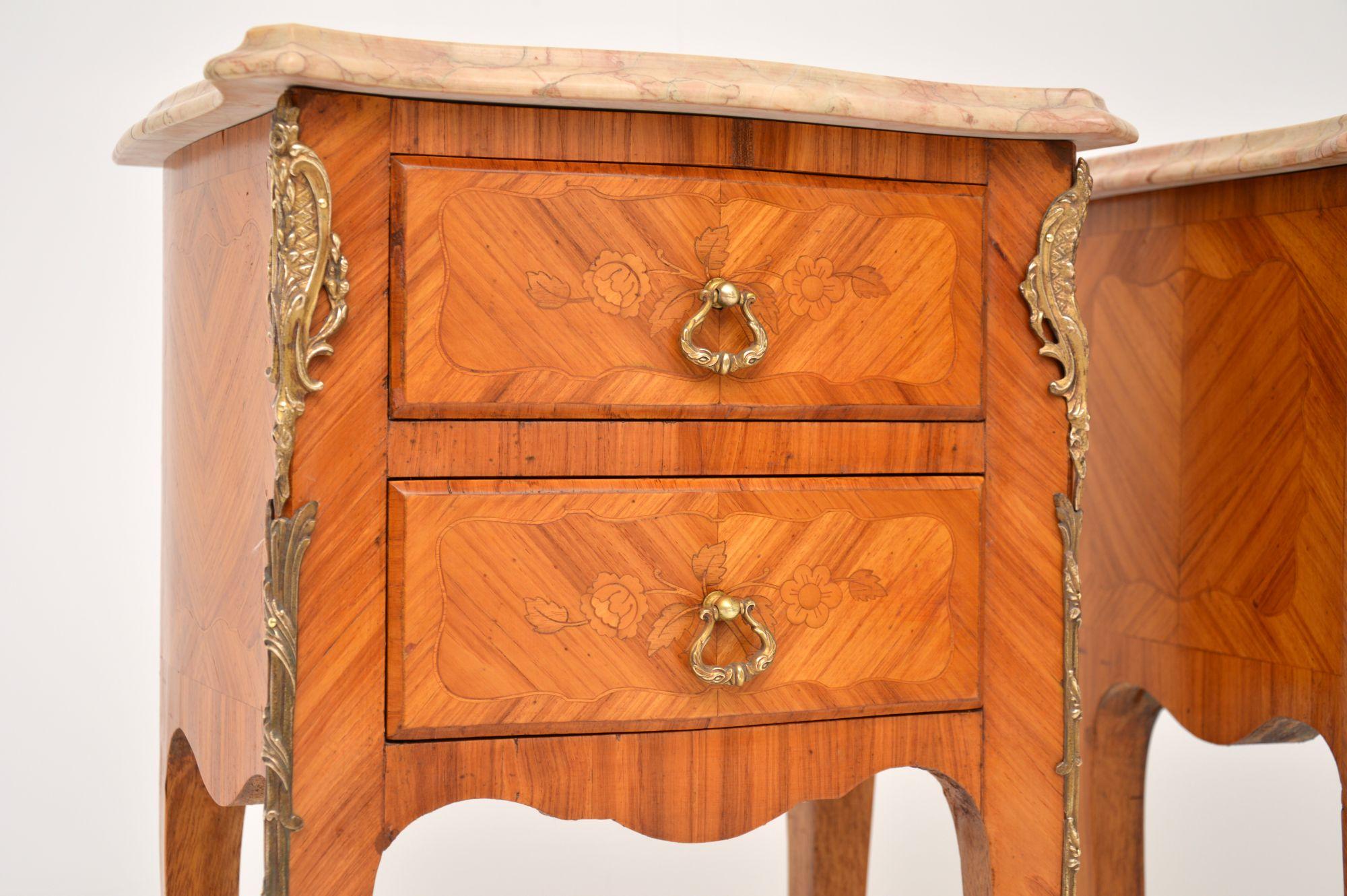 Pair of Antique French Inlaid Marble Top Bedside Chests In Good Condition In London, GB