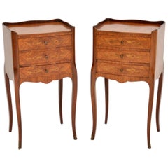 Pair of Antique French Inlaid Marquetry Bedside Chests