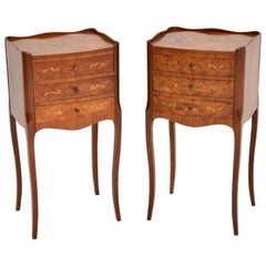 Pair of Antique French Inlaid Marquetry Bedside Tables
