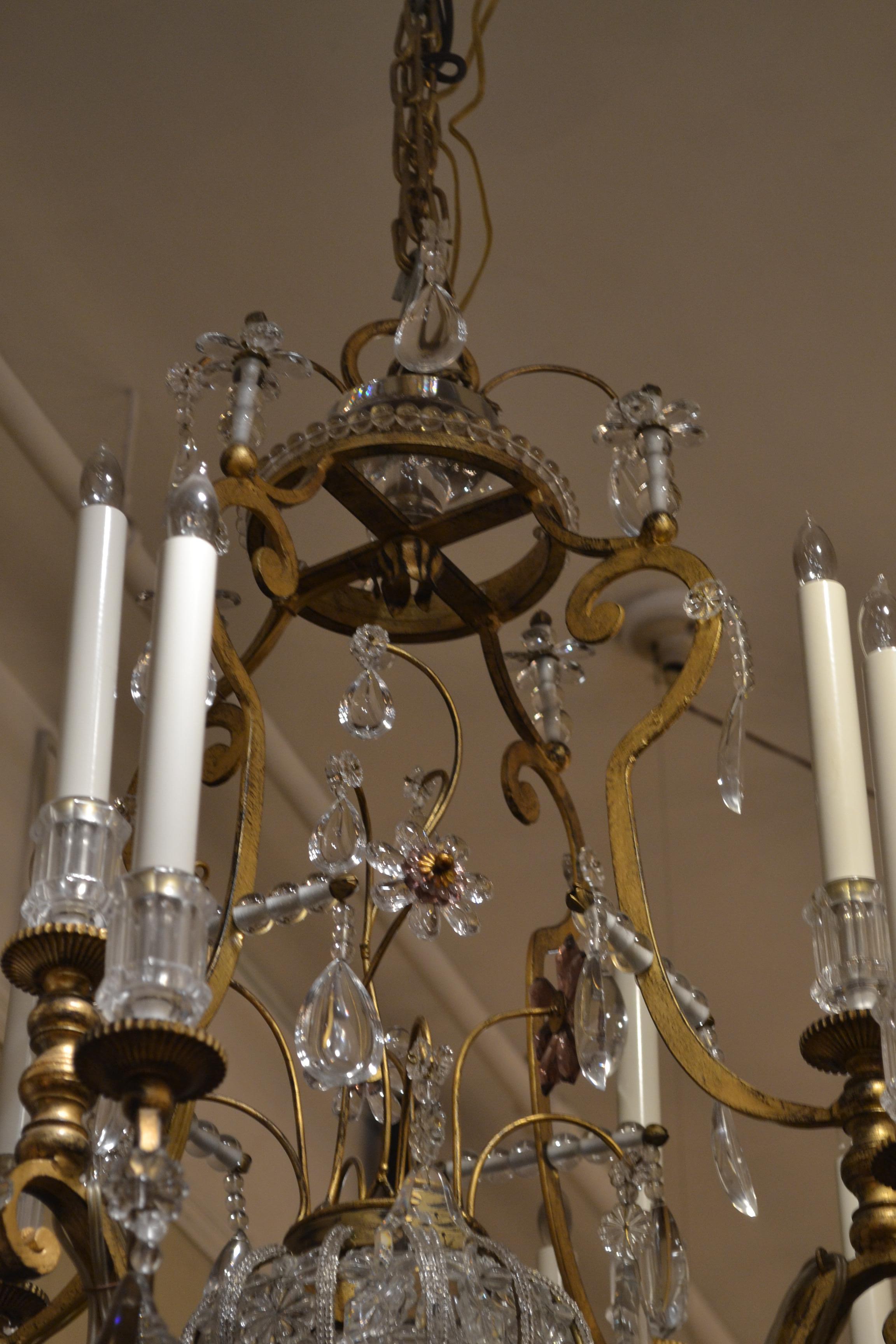 European Pair of Antique French Iron and Crystal Chandeliers For Sale