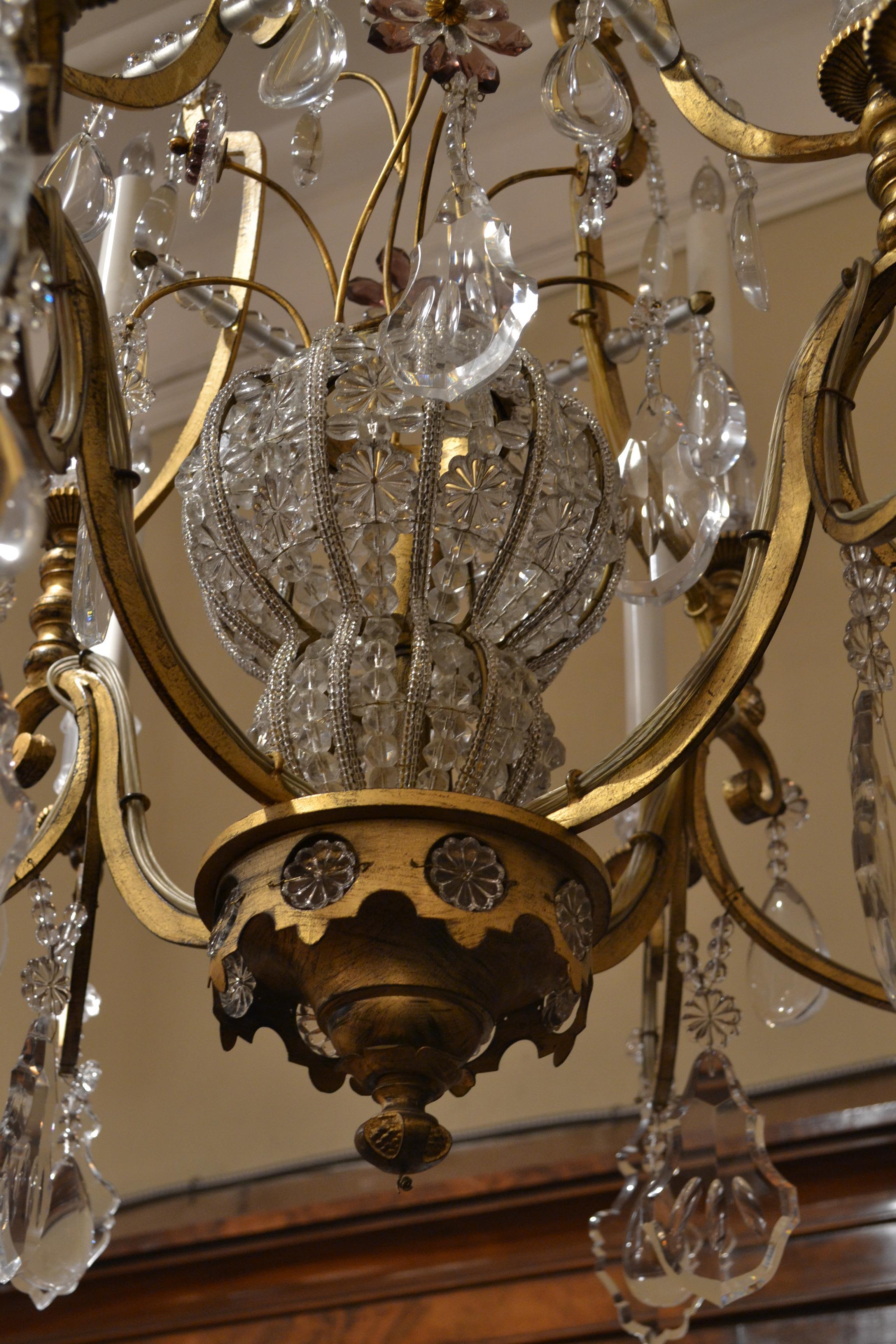 Pair of Antique French Iron and Crystal Chandeliers In Good Condition For Sale In New Orleans, LA