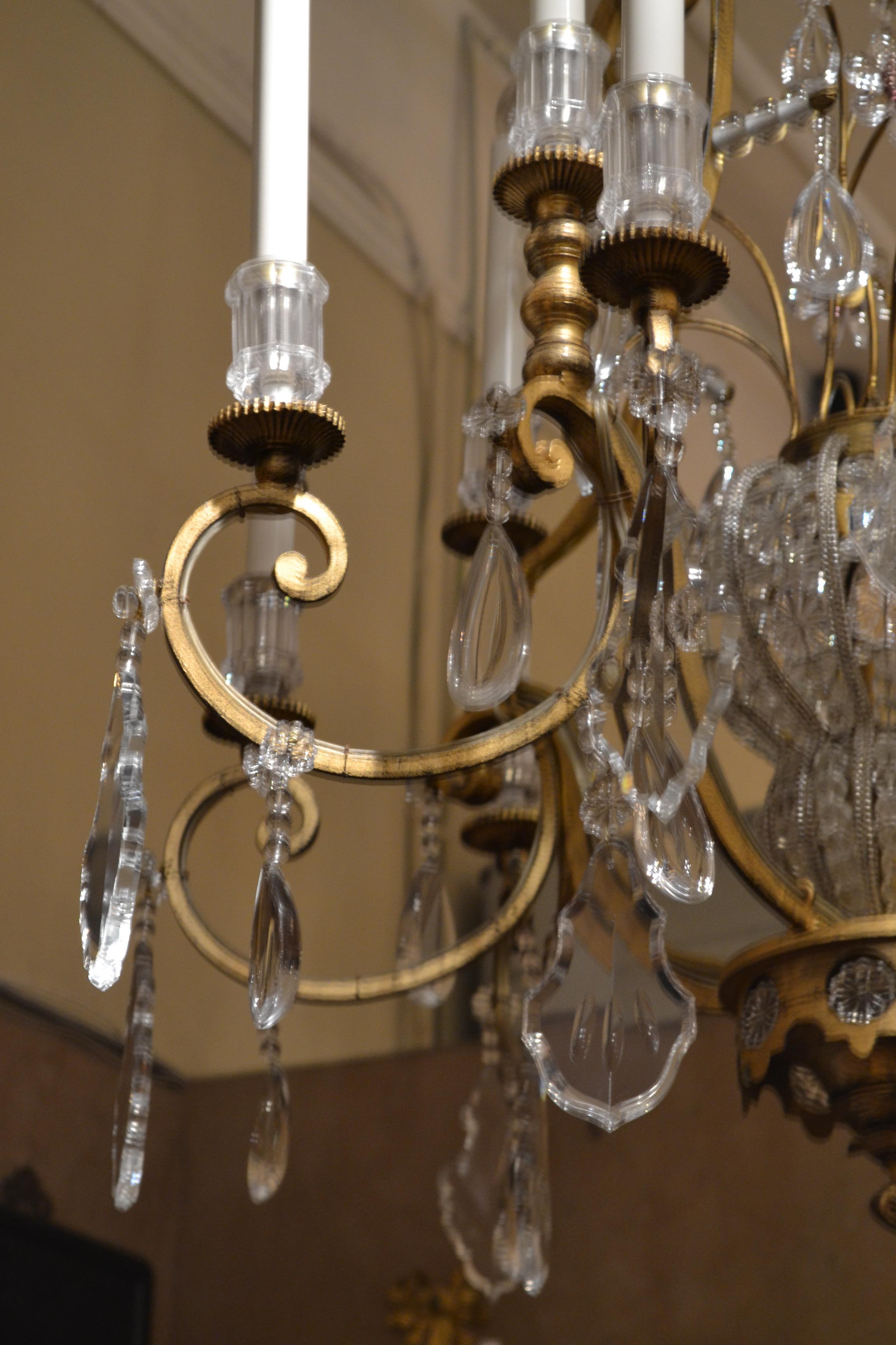19th Century Pair of Antique French Iron and Crystal Chandeliers For Sale