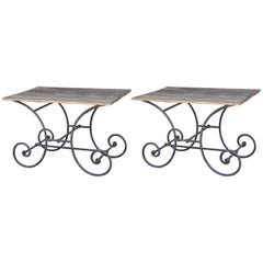 Pair of Antique French Iron and Wood Patisserie Tables