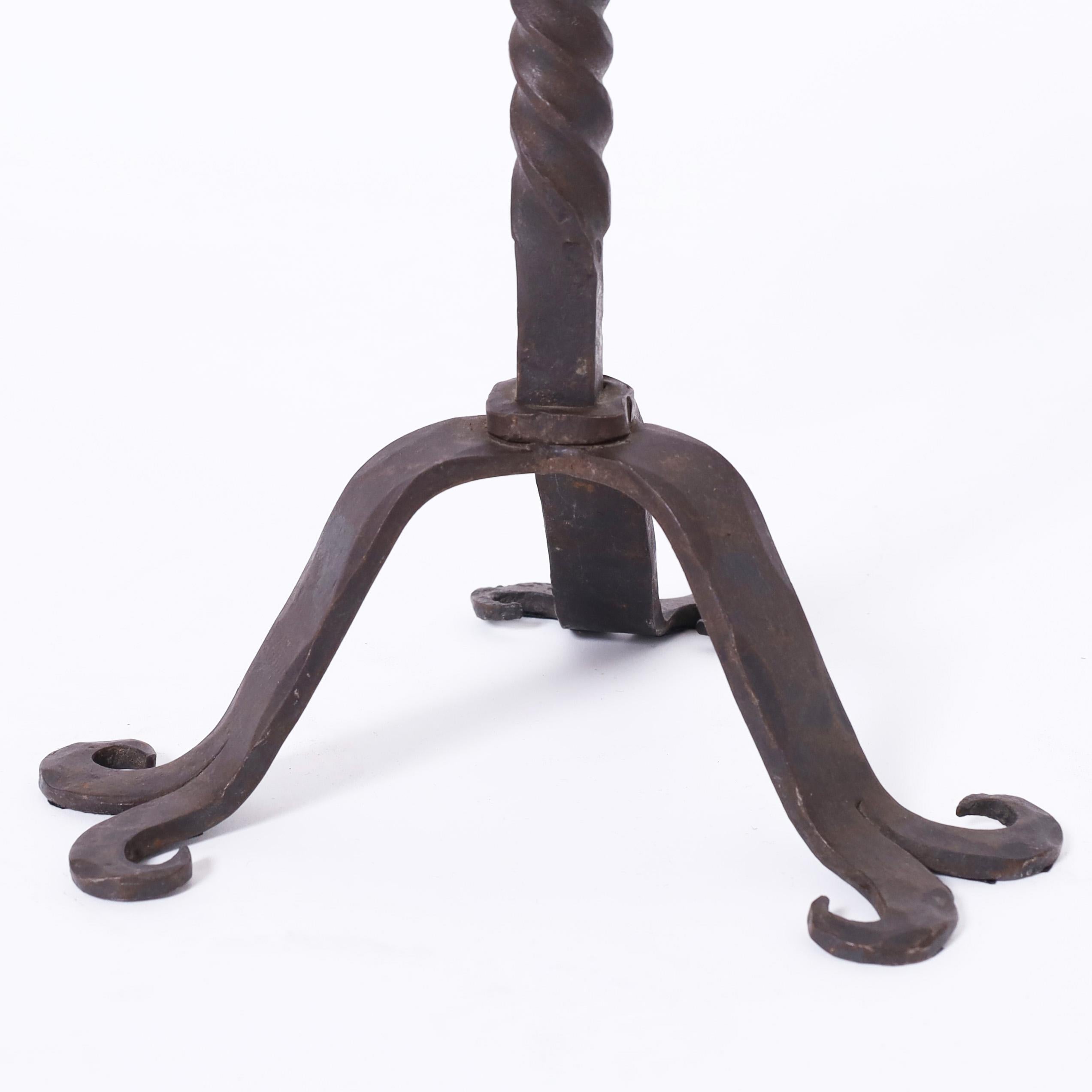 Pair of Antique French Iron Candle Sticks For Sale 1