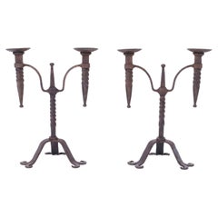 Pair of Antique French Iron Candle Sticks