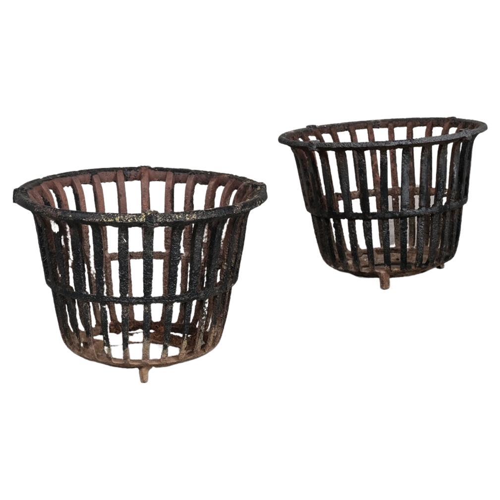 Pair of Antique French Iron Log Baskets For Sale