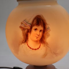 Pair Of Antique French Josef Ahne Opaline Glass Portrait Pillow Table Lamps c189