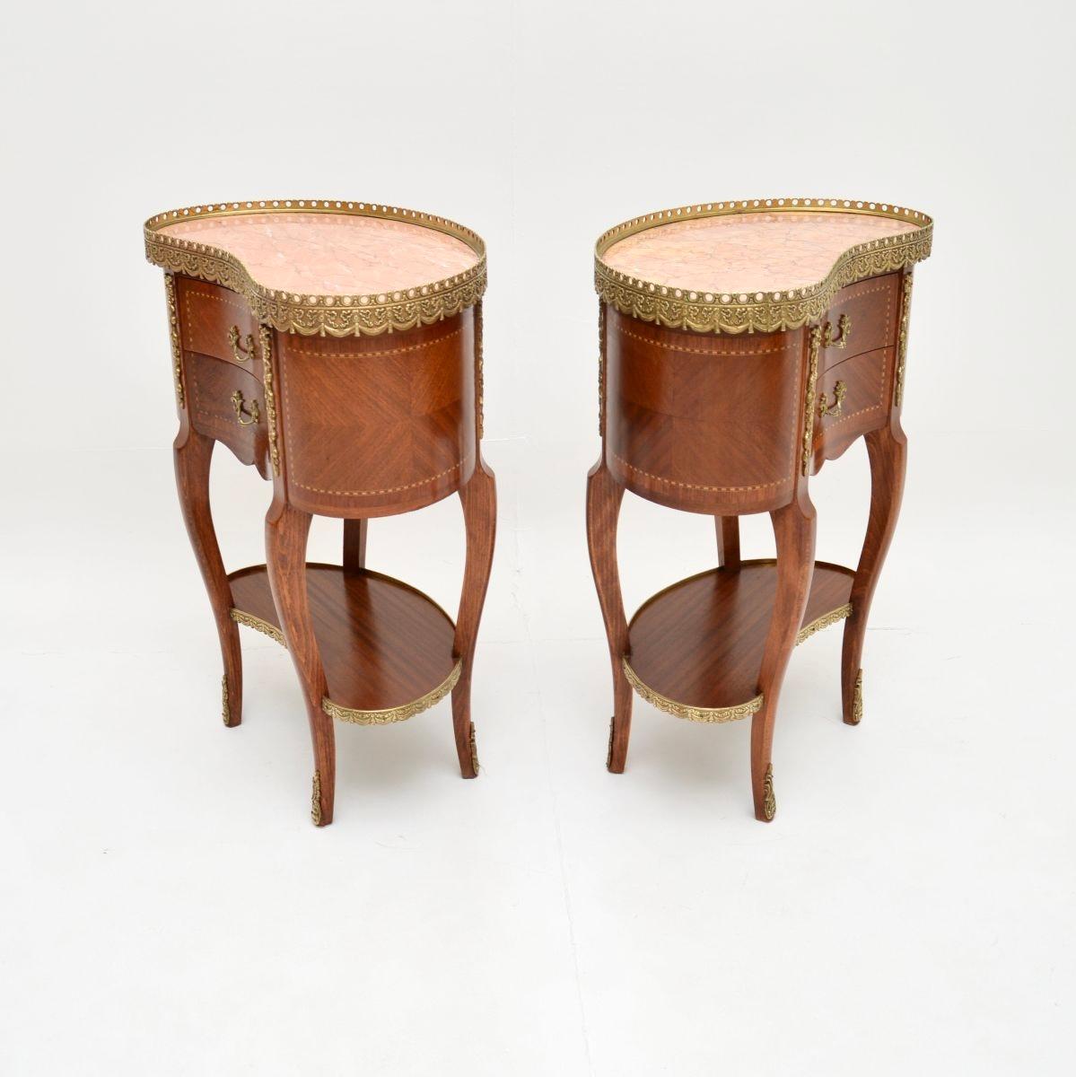Mid-20th Century Pair of Antique French Kidney Shaped Marble Top Side Tables