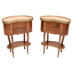 Pair of Used French Kidney Shaped Marble Top Side Tables