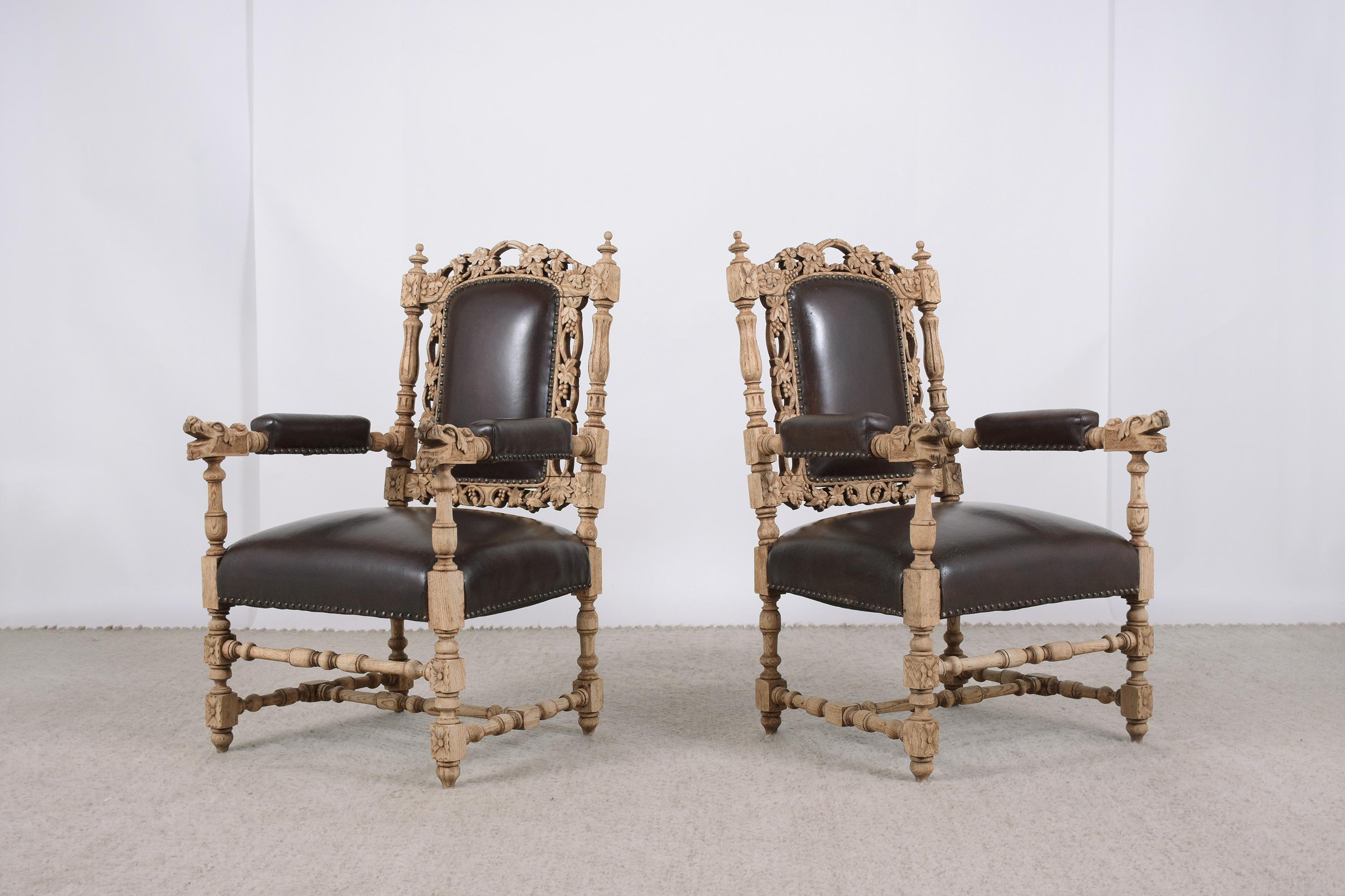 Wood 19th Century French Leather Armchairs