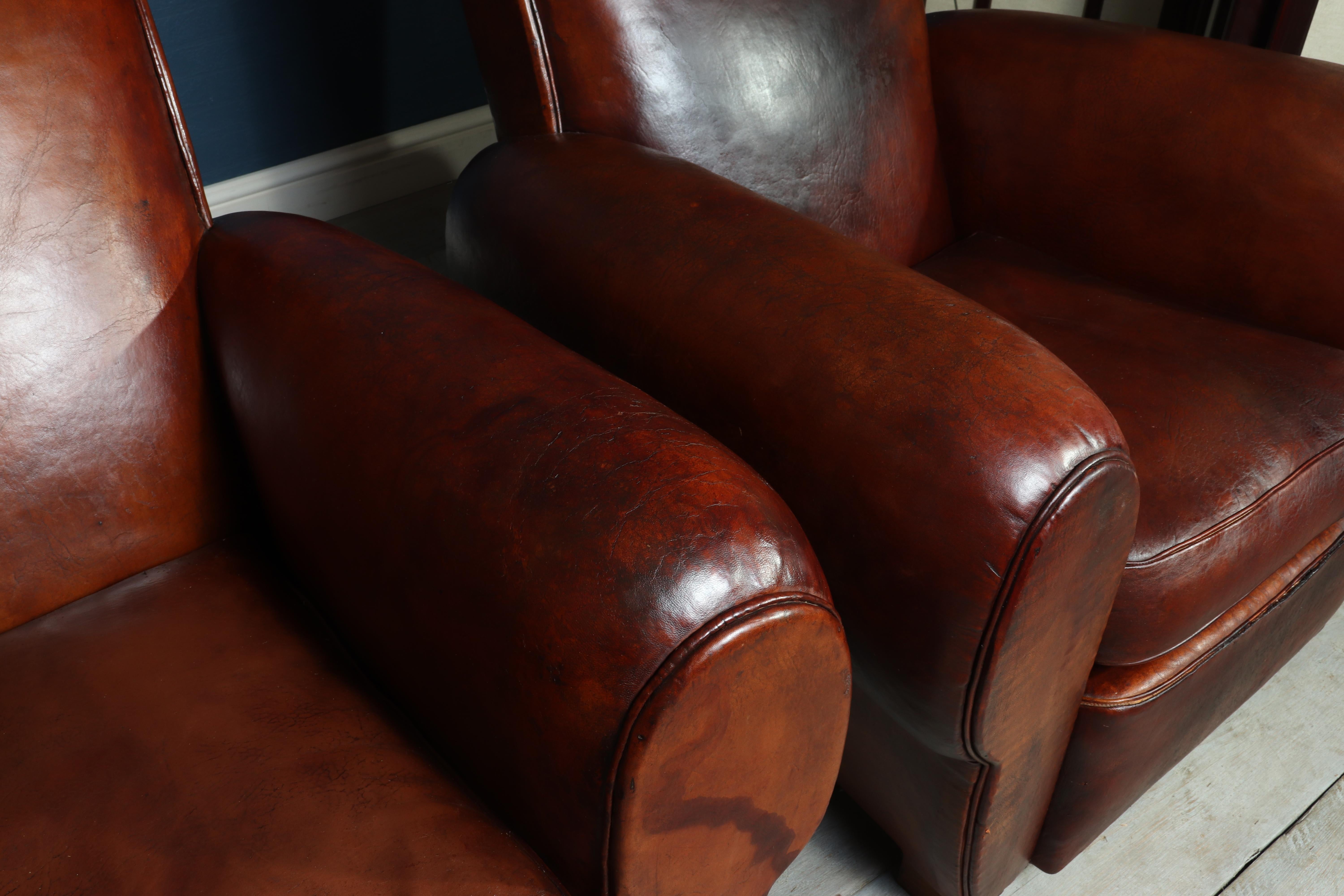 Pair of Antique French Leather Club Chairs 5