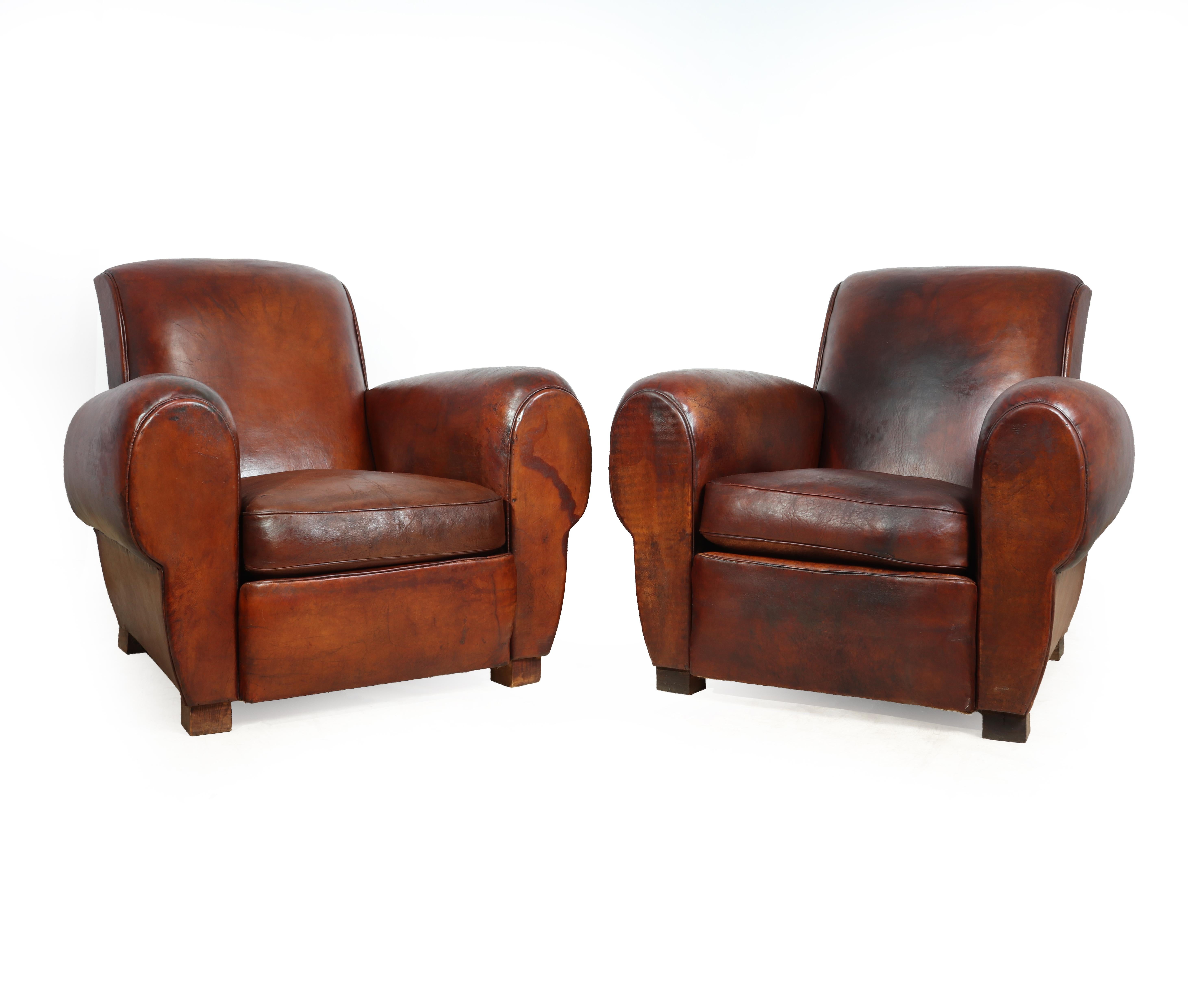 Pair of Antique French Leather Club Chairs 9