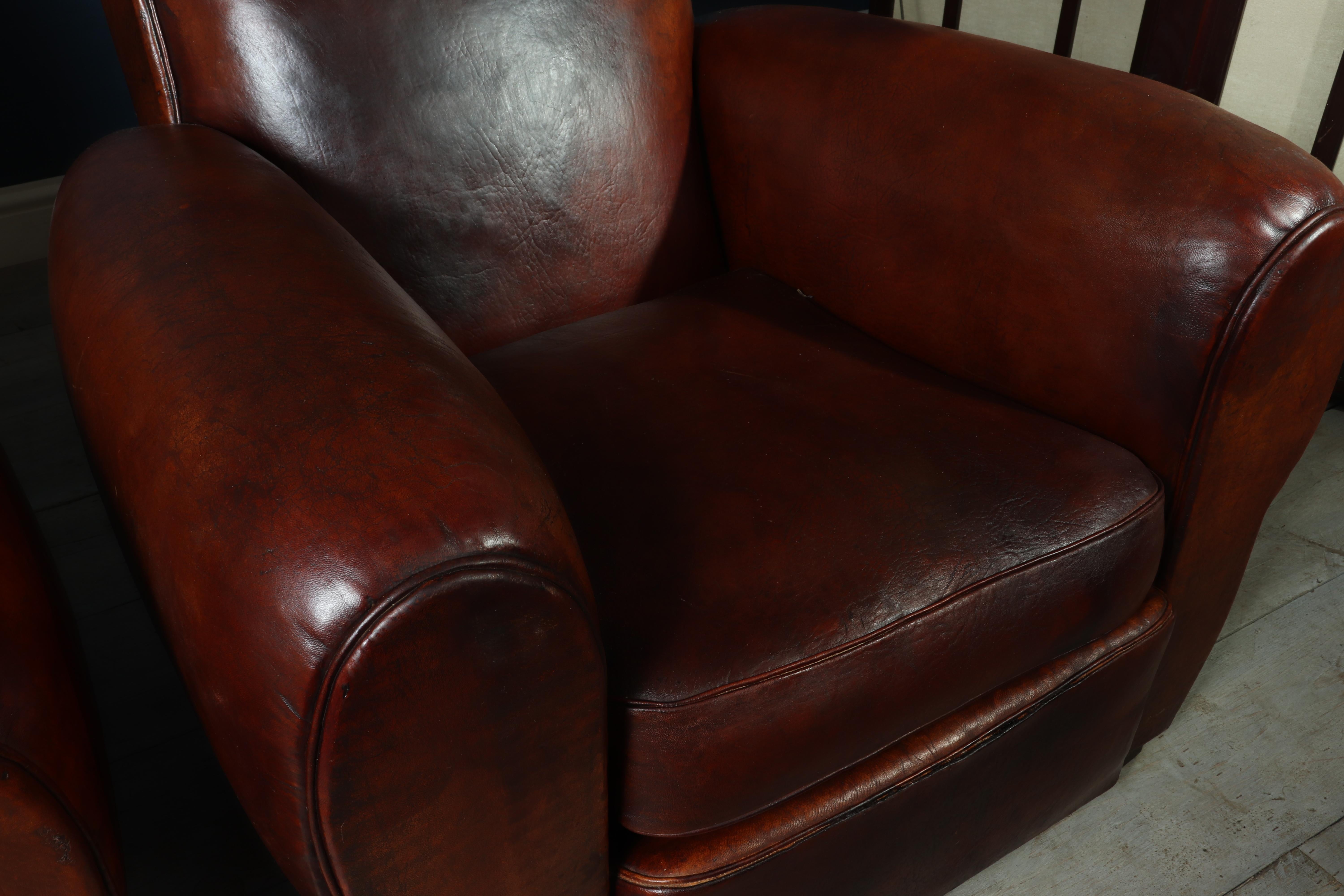 Pair of Antique French Leather Club Chairs 10