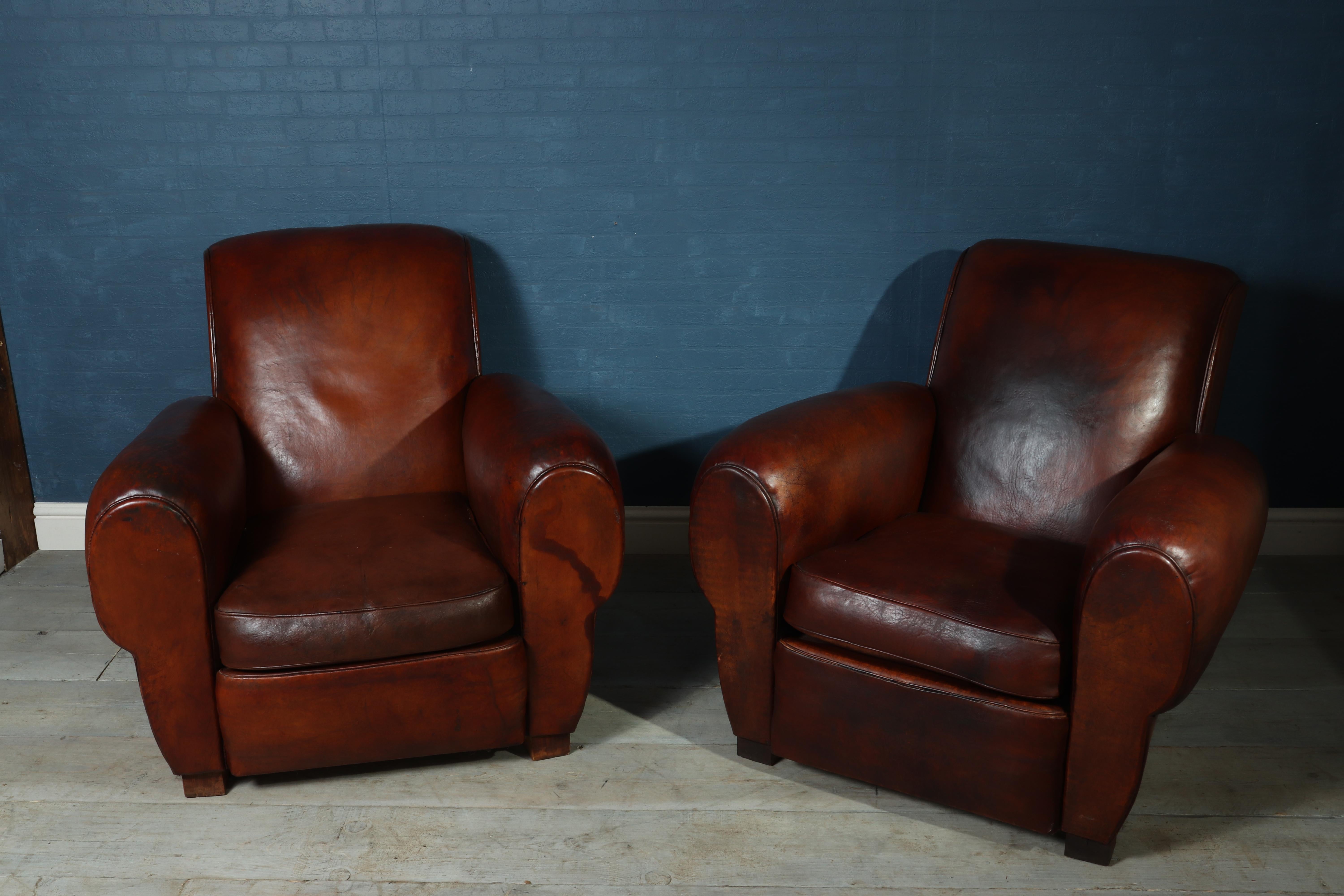 Other Pair of Antique French Leather Club Chairs