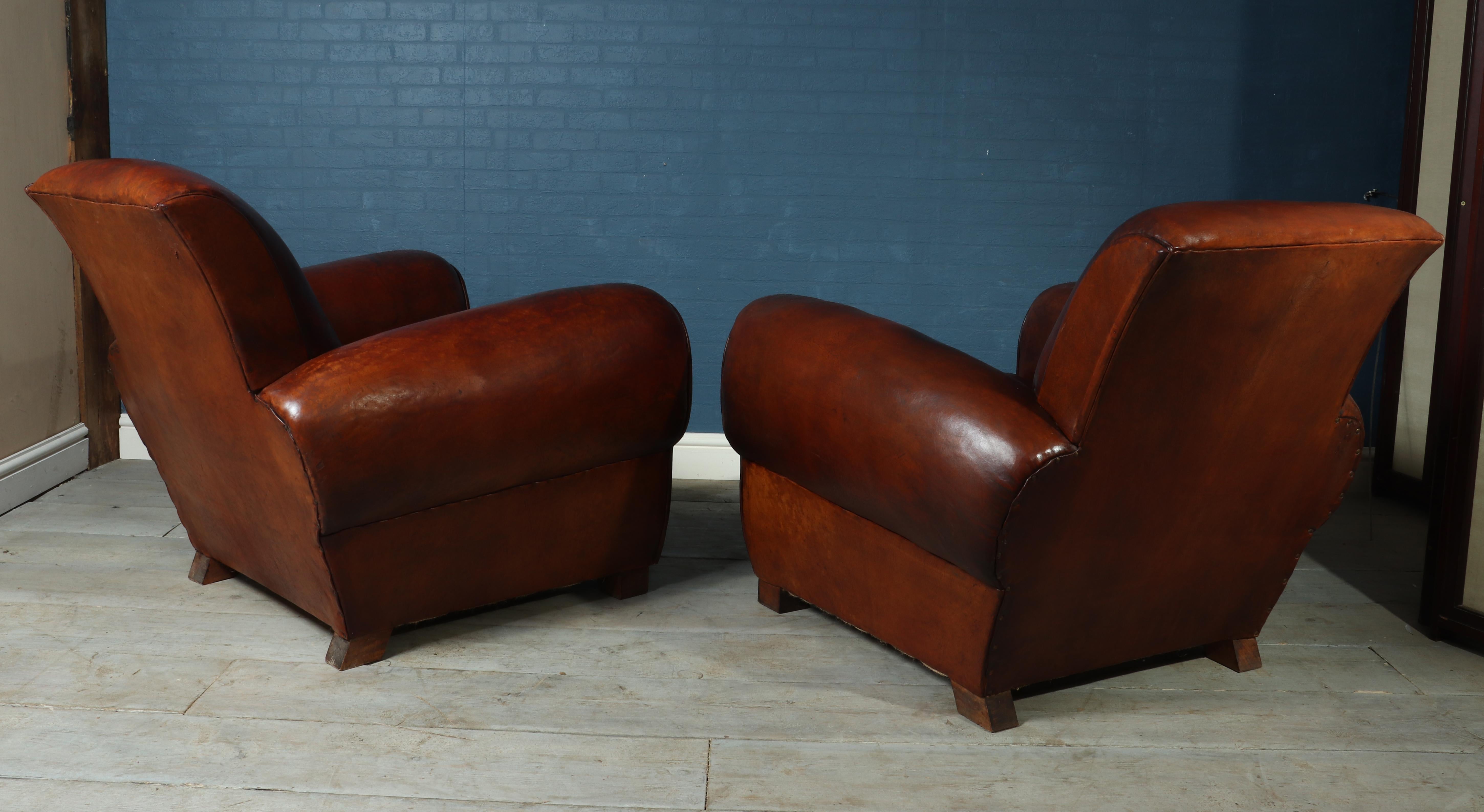 Pair of Antique French Leather Club Chairs 2