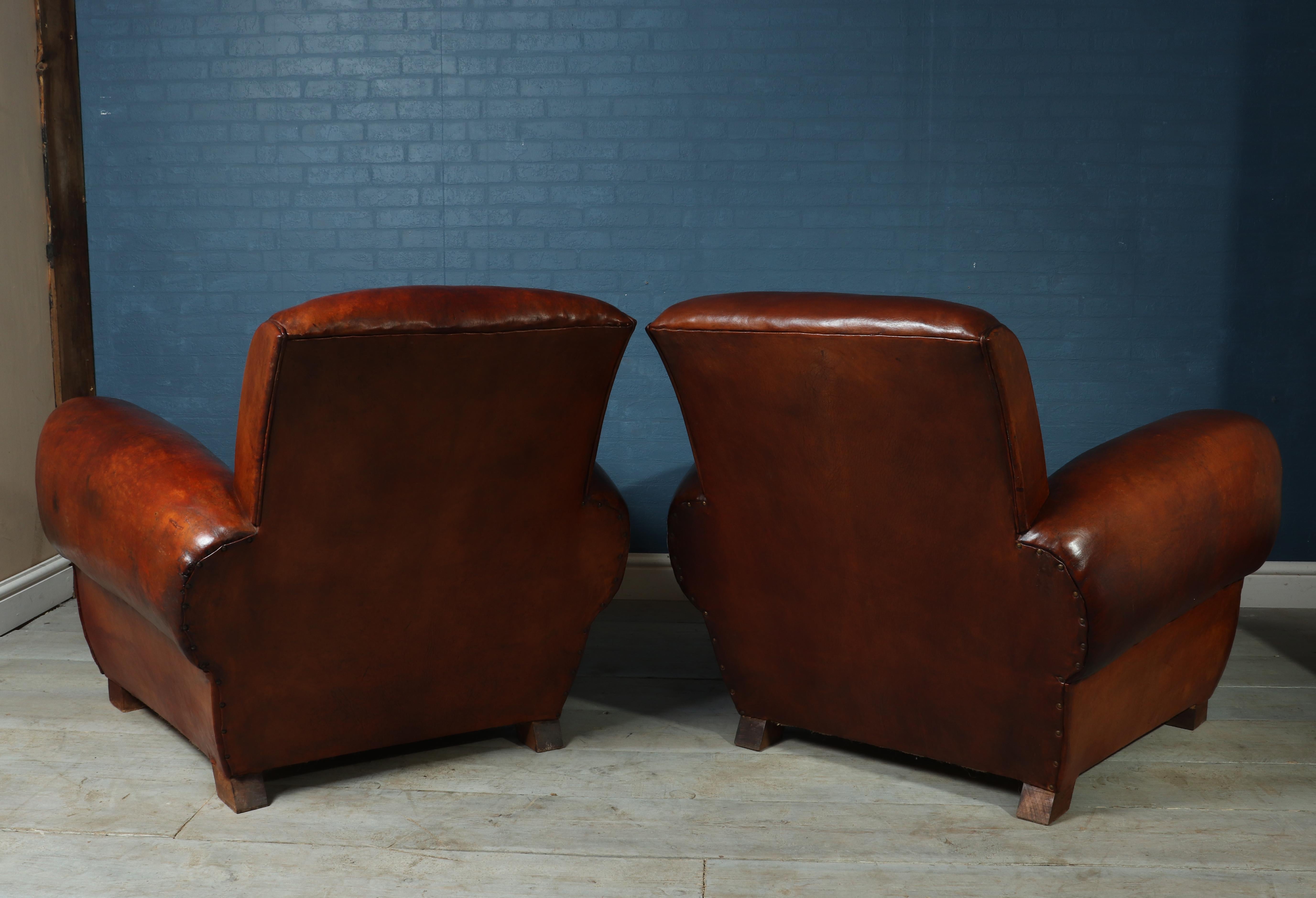Pair of Antique French Leather Club Chairs 3
