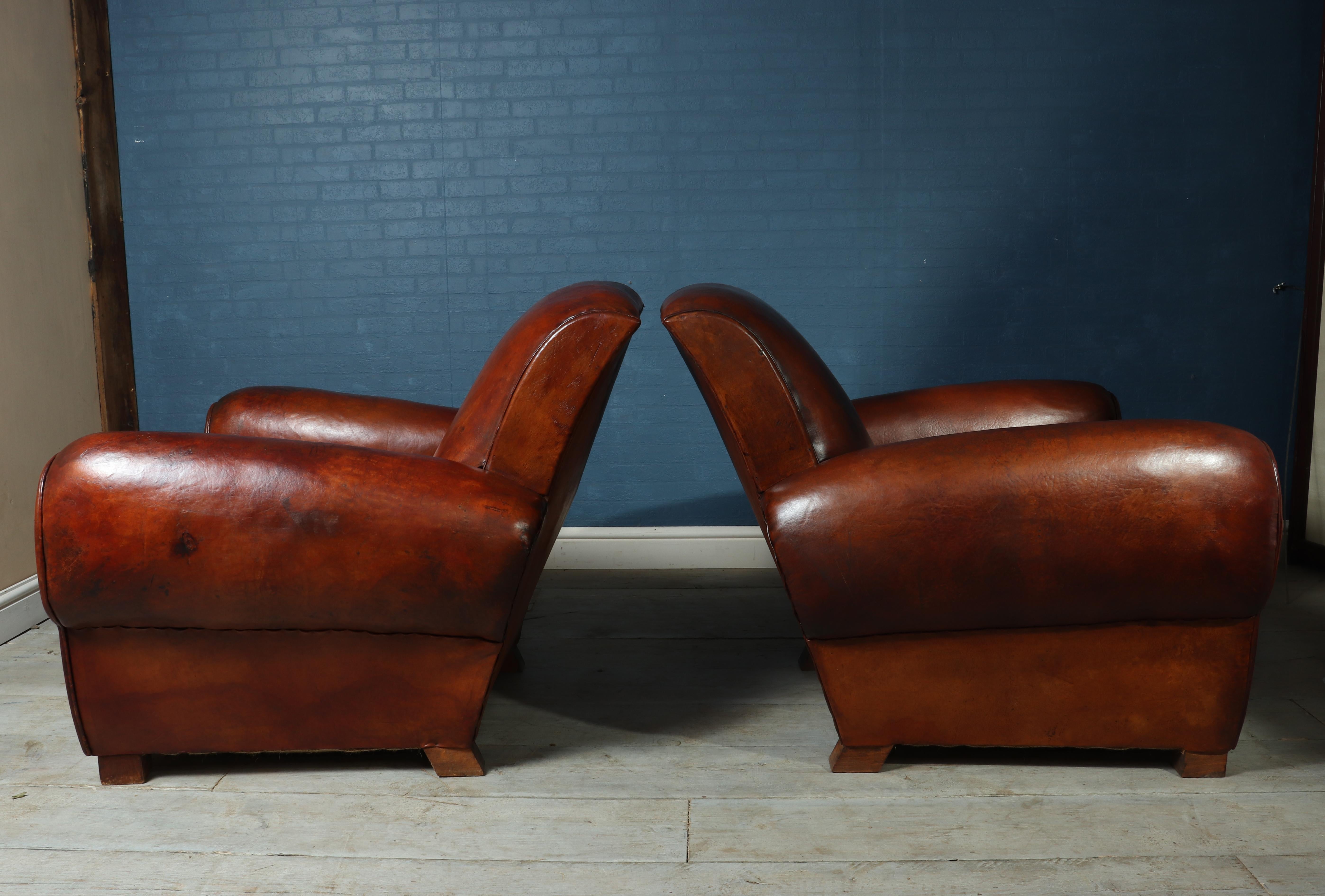 Pair of Antique French Leather Club Chairs 4