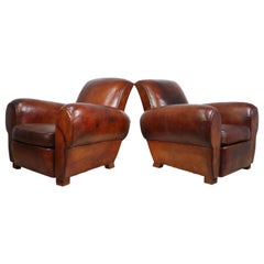 Pair of Antique French Leather Club Chairs