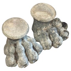 Pair of Antique French Limestone Lions Feet