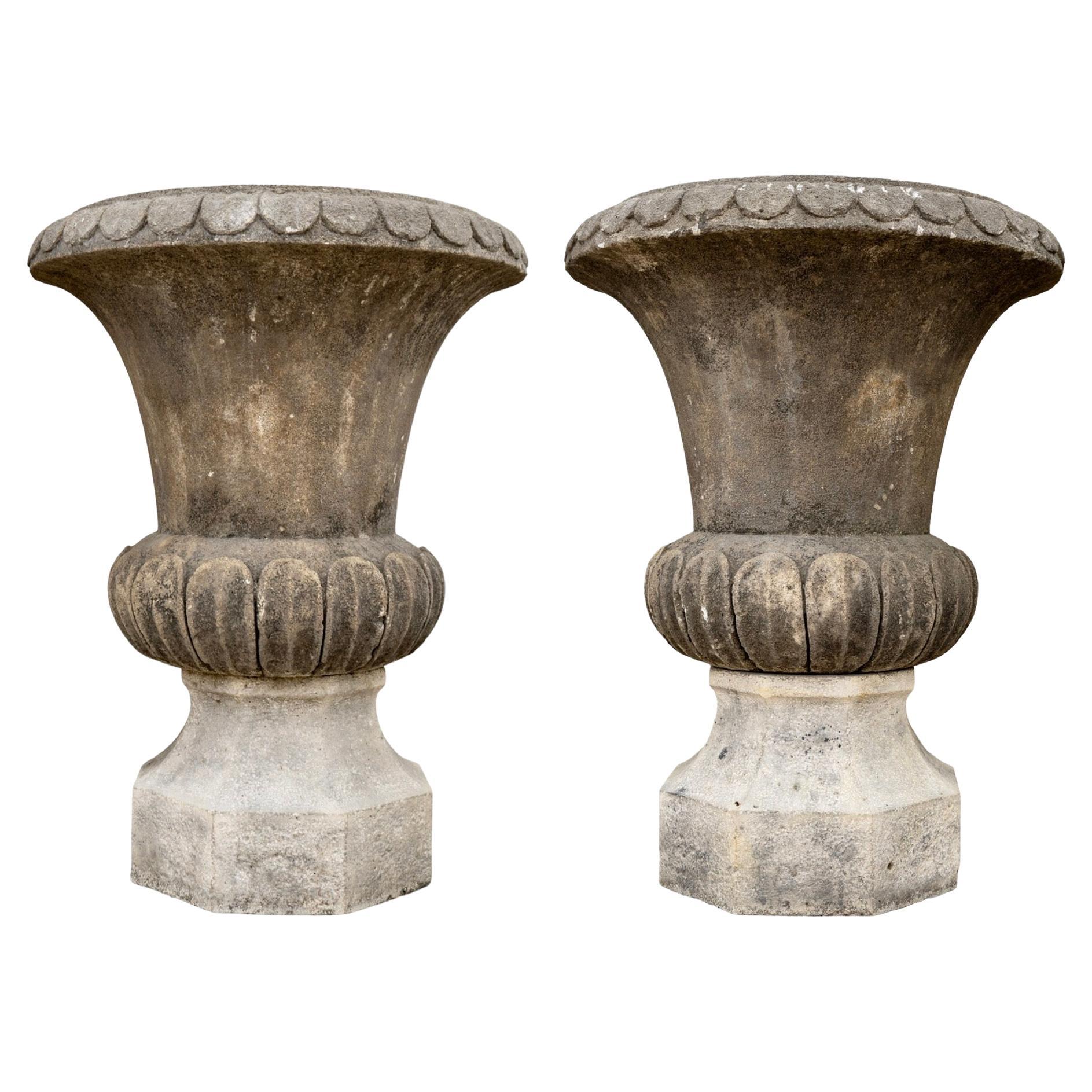 Pair of Antique French Limestone Planters