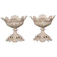 Pair of Antique French Louis Philippe Period Porcelain Pierced Baskets, France