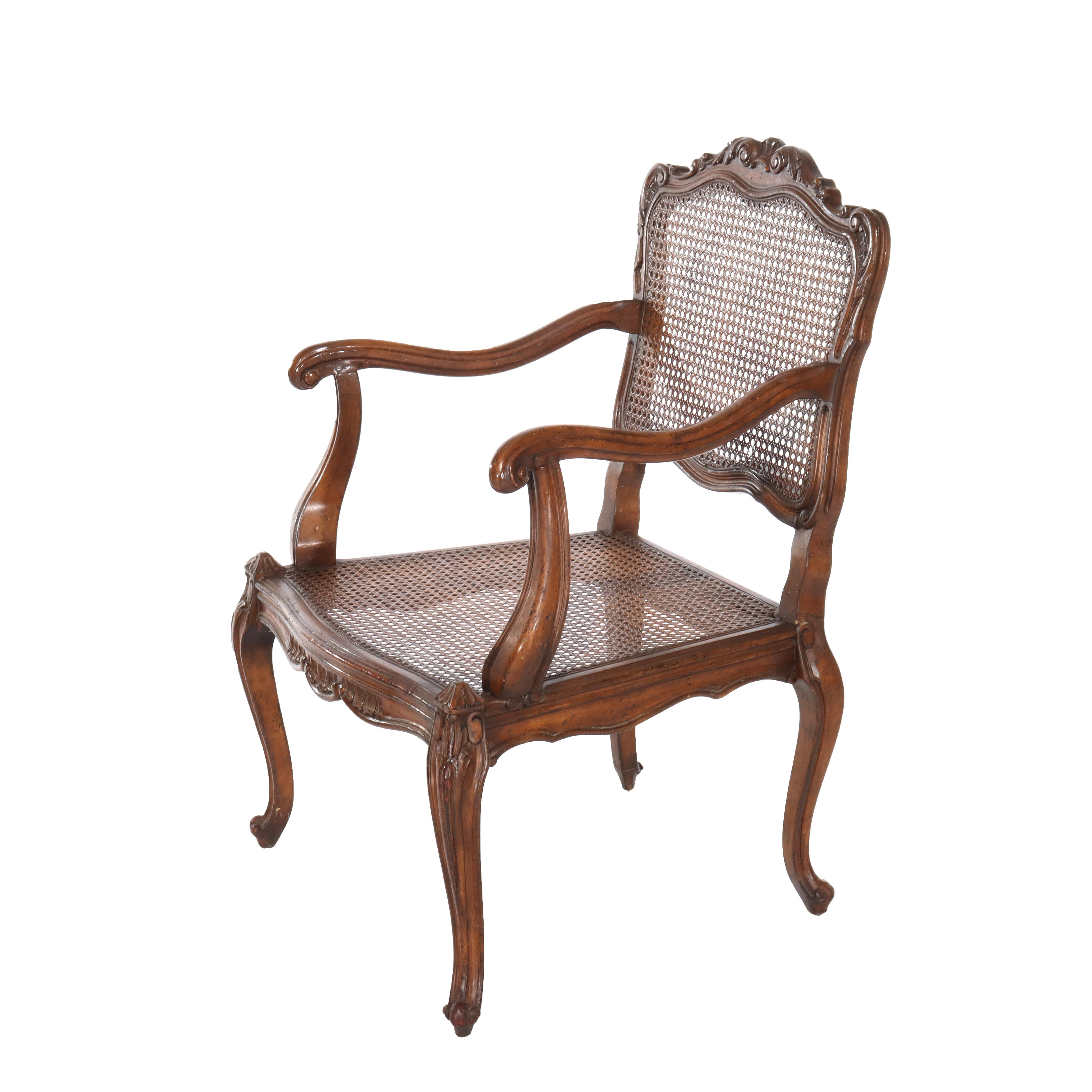 Pair of Antique French Louis XIV Walnut & Pressed Cane Armchairs 20thC In condizioni buone in vendita a Big Flats, NY