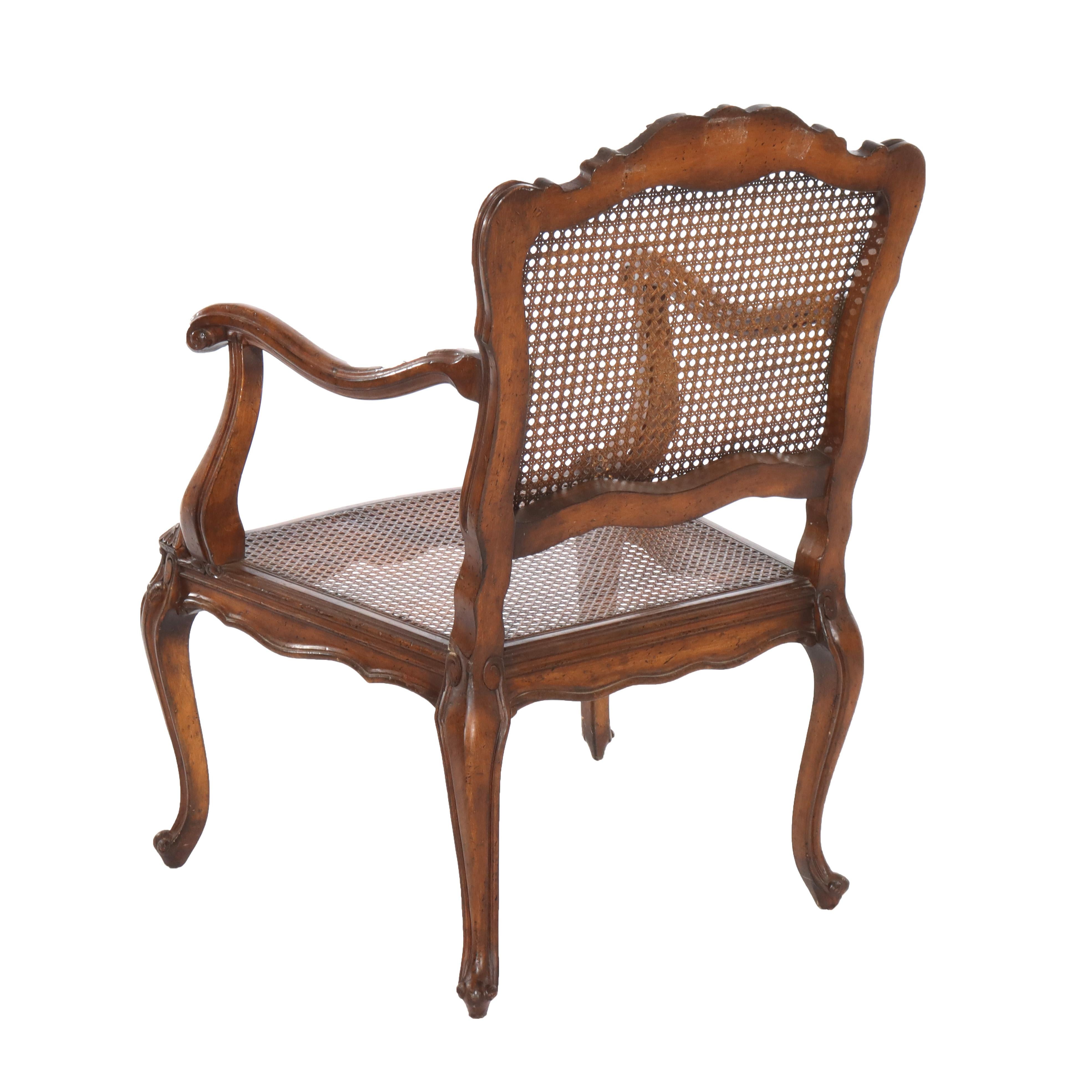 XX secolo Pair of Antique French Louis XIV Walnut & Pressed Cane Armchairs 20thC in vendita
