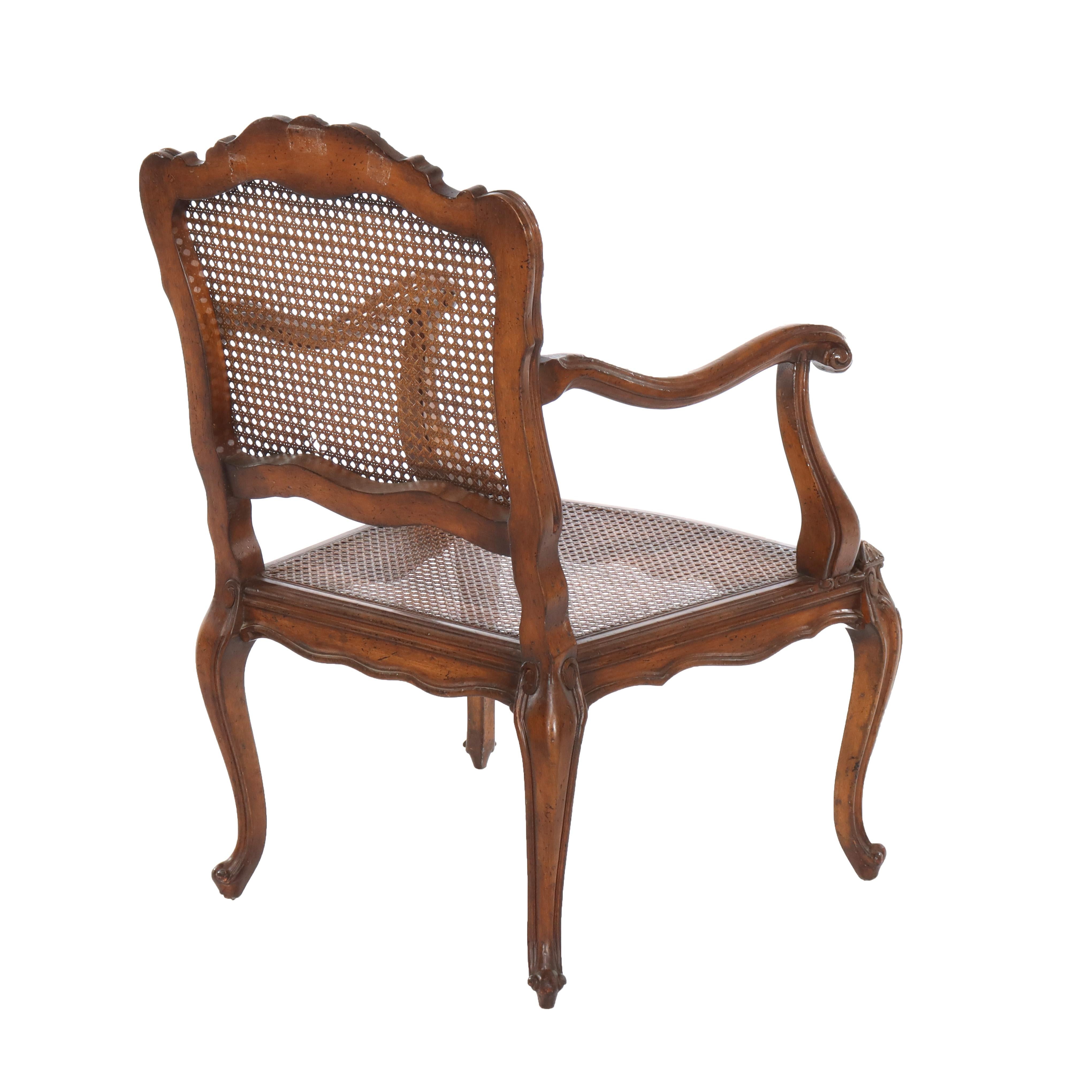 Canna Pair of Antique French Louis XIV Walnut & Pressed Cane Armchairs 20thC in vendita