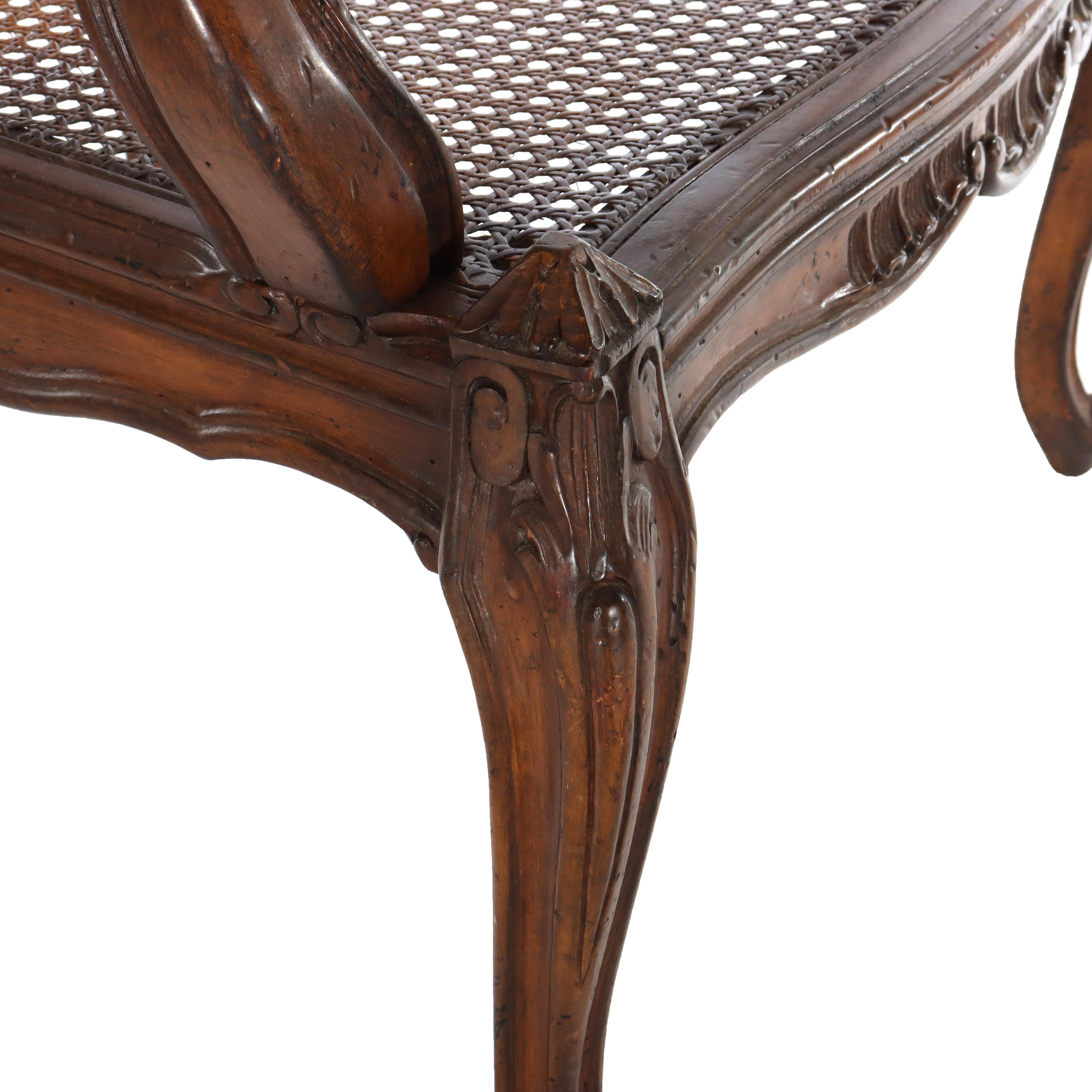 Pair of Antique French Louis XIV Walnut & Pressed Cane Armchairs 20thC in vendita 1