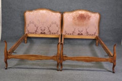 Pair of Antique French Louis XV Carved Walnut Twin Size Single Beds