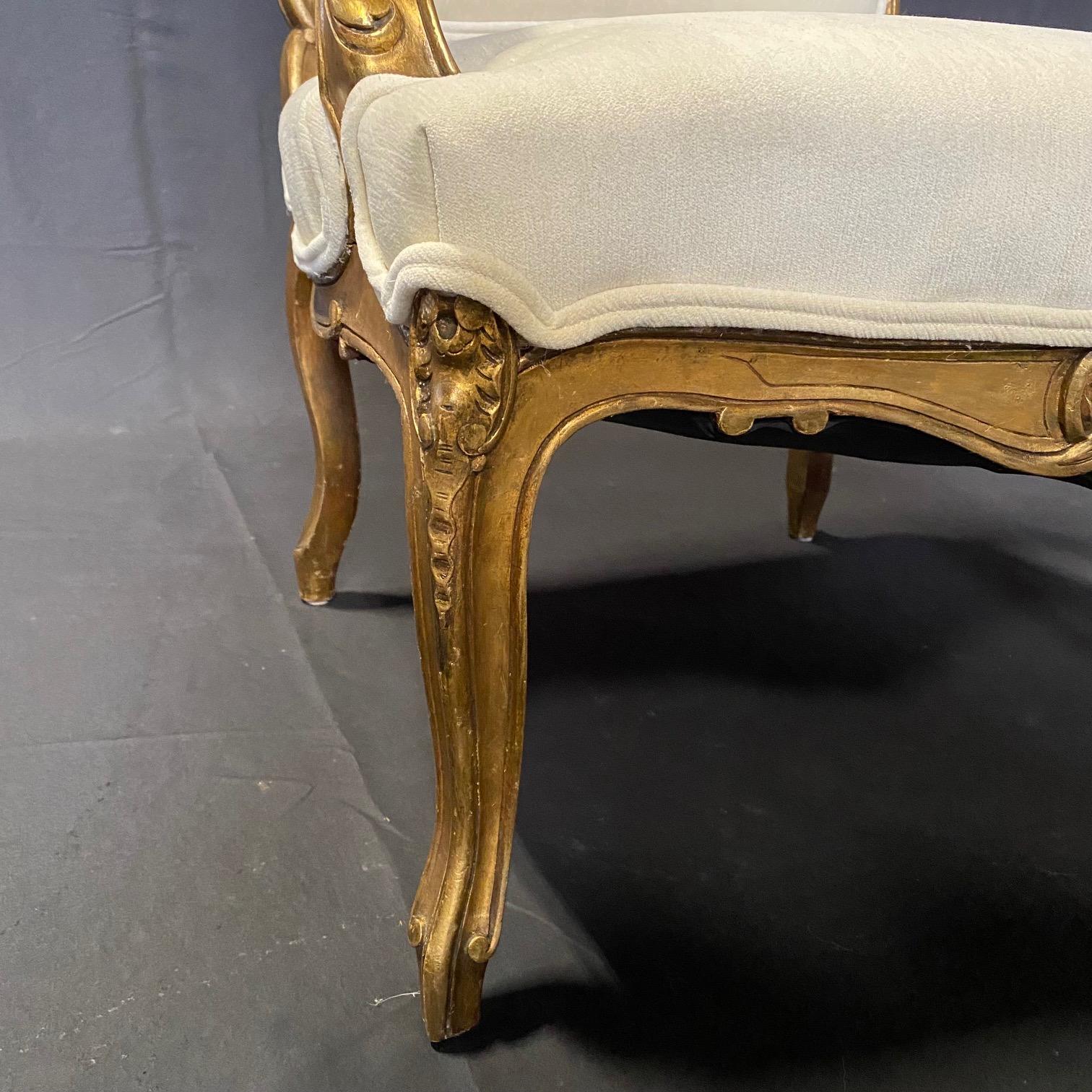  Pair of Antique French Louis XV Fauteuil Gilded Arm Chairs  For Sale 5