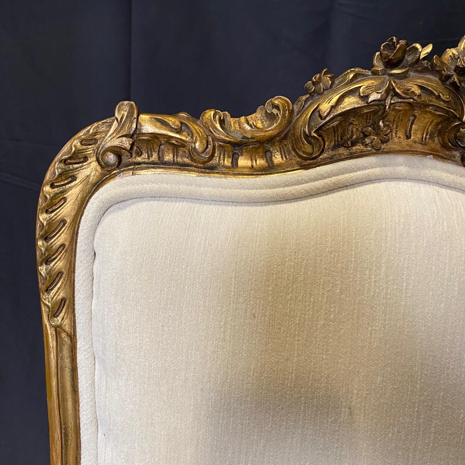  Pair of Antique French Louis XV Fauteuil Gilded Arm Chairs  For Sale 1
