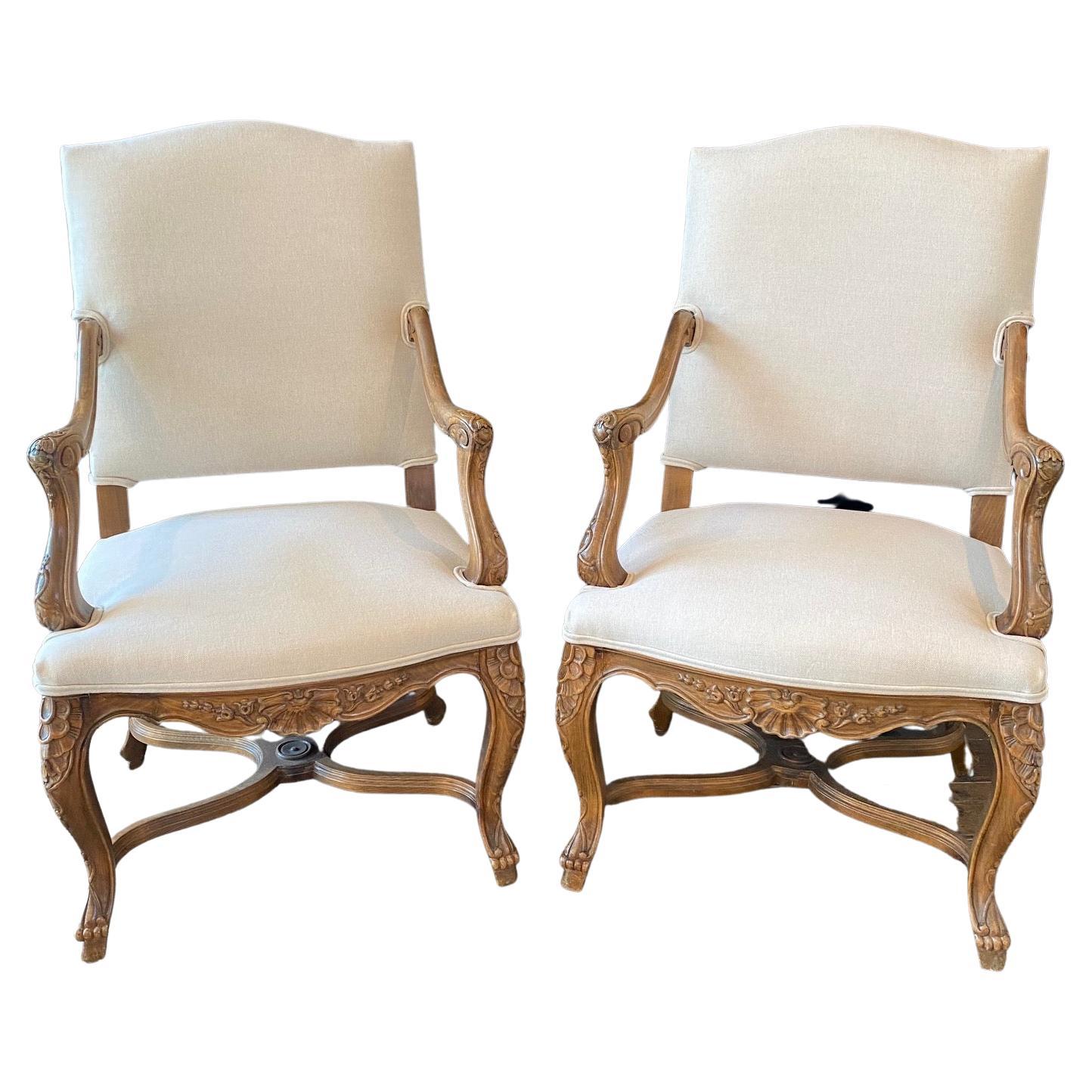 Pair of Antique French Louis XV Fauteuils or Armchairs 