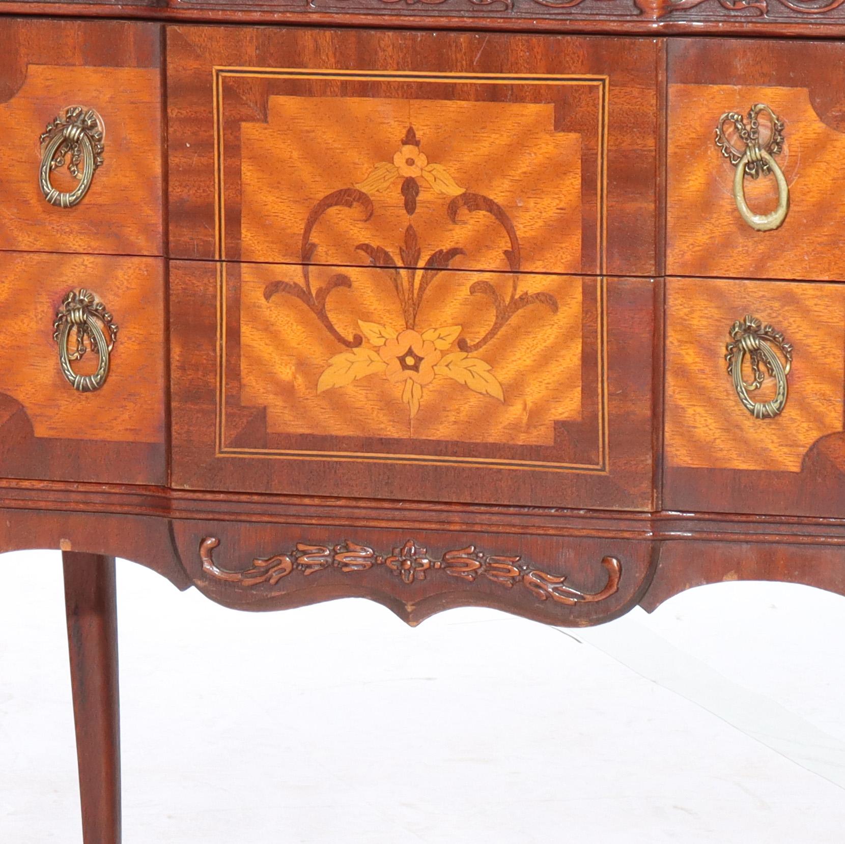 Paire d'anciens pupitres à 2 tiroirs en acajou et bois de satin marqueté de style Louis XV français Bon état - En vente à Big Flats, NY