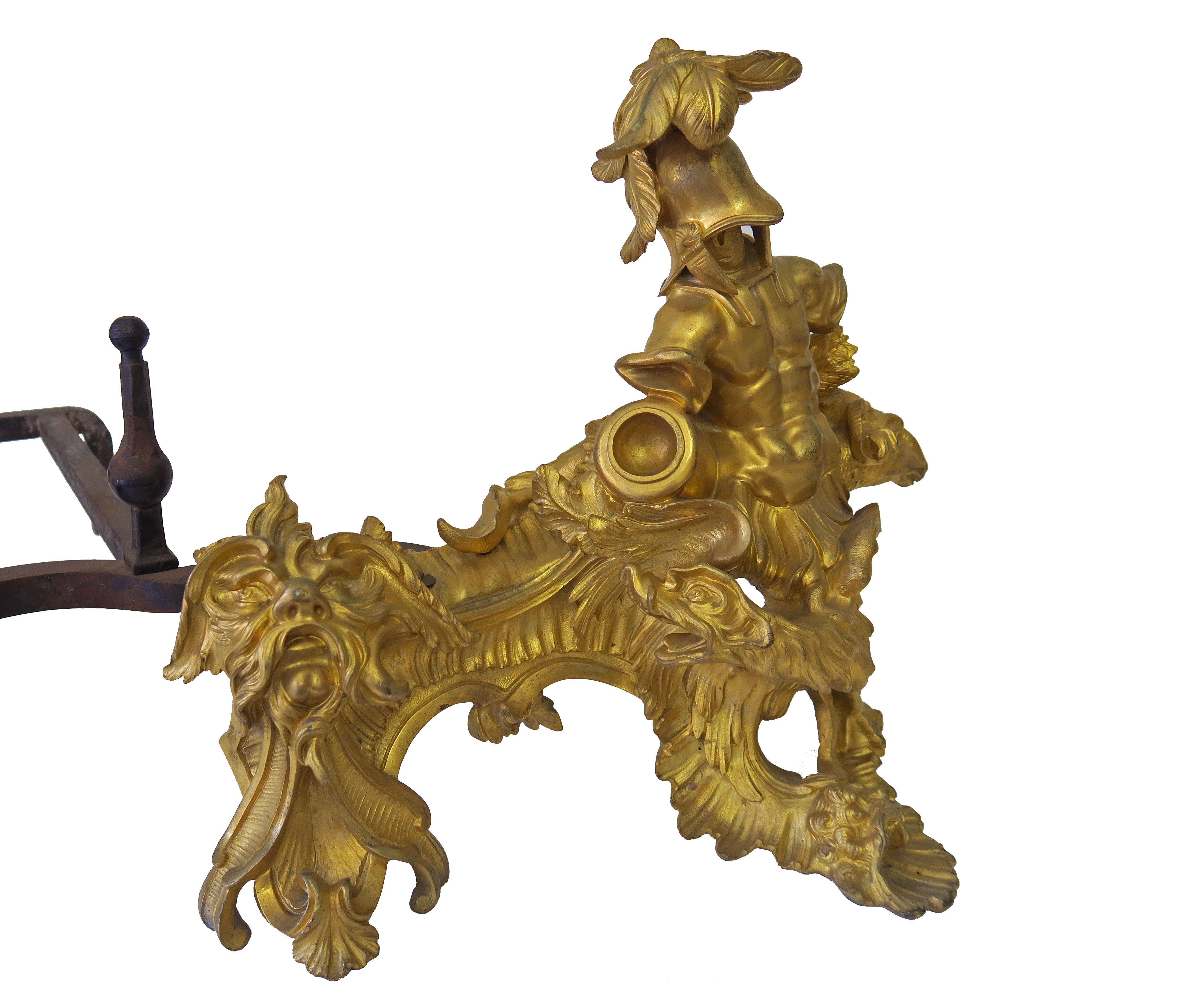 Pair of Antique French Louis XV Ormolu Chenets, France, Circa 1790 5