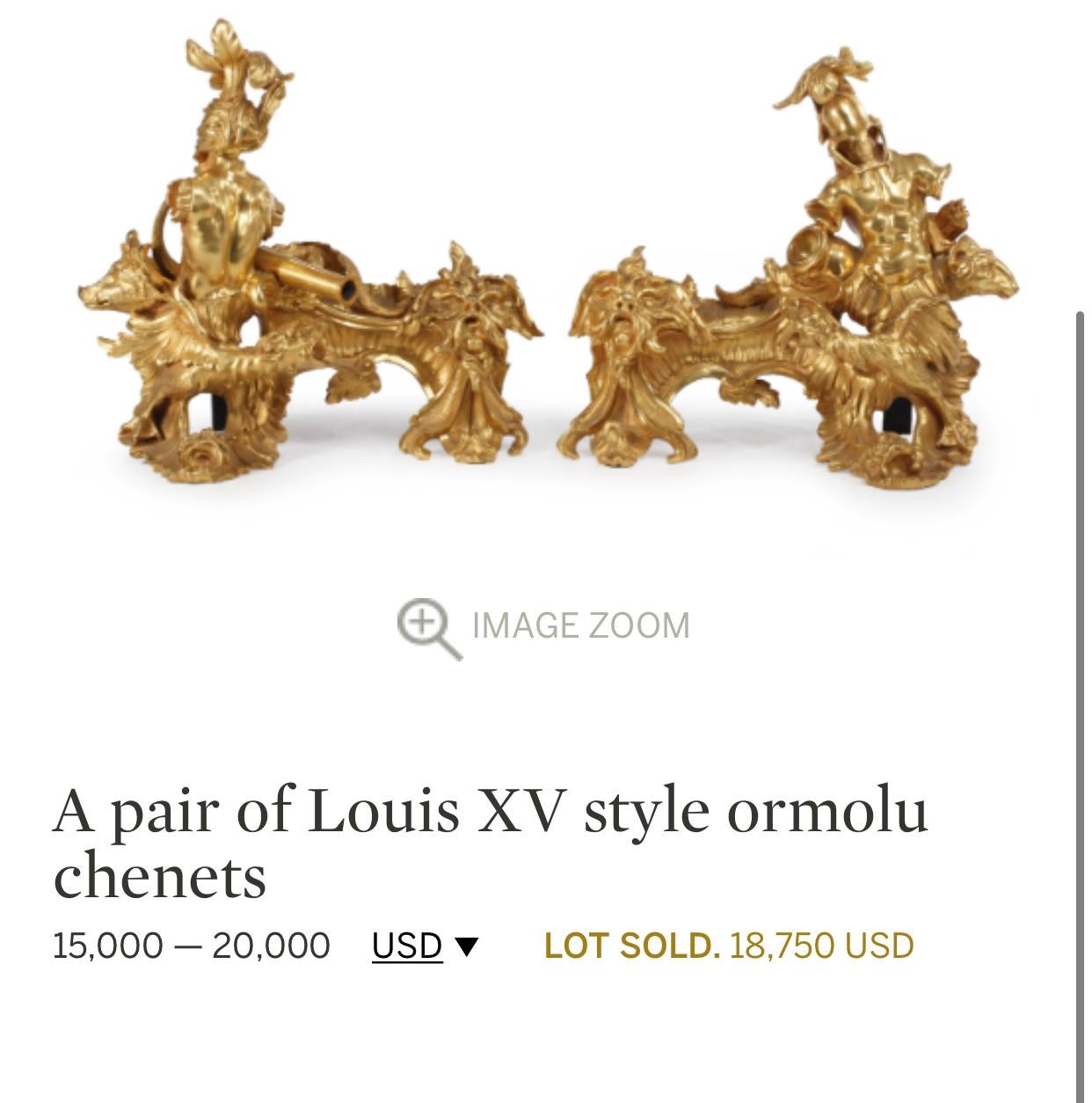 Pair of Antique French Louis XV Ormolu Chenets, France, Circa 1790 8