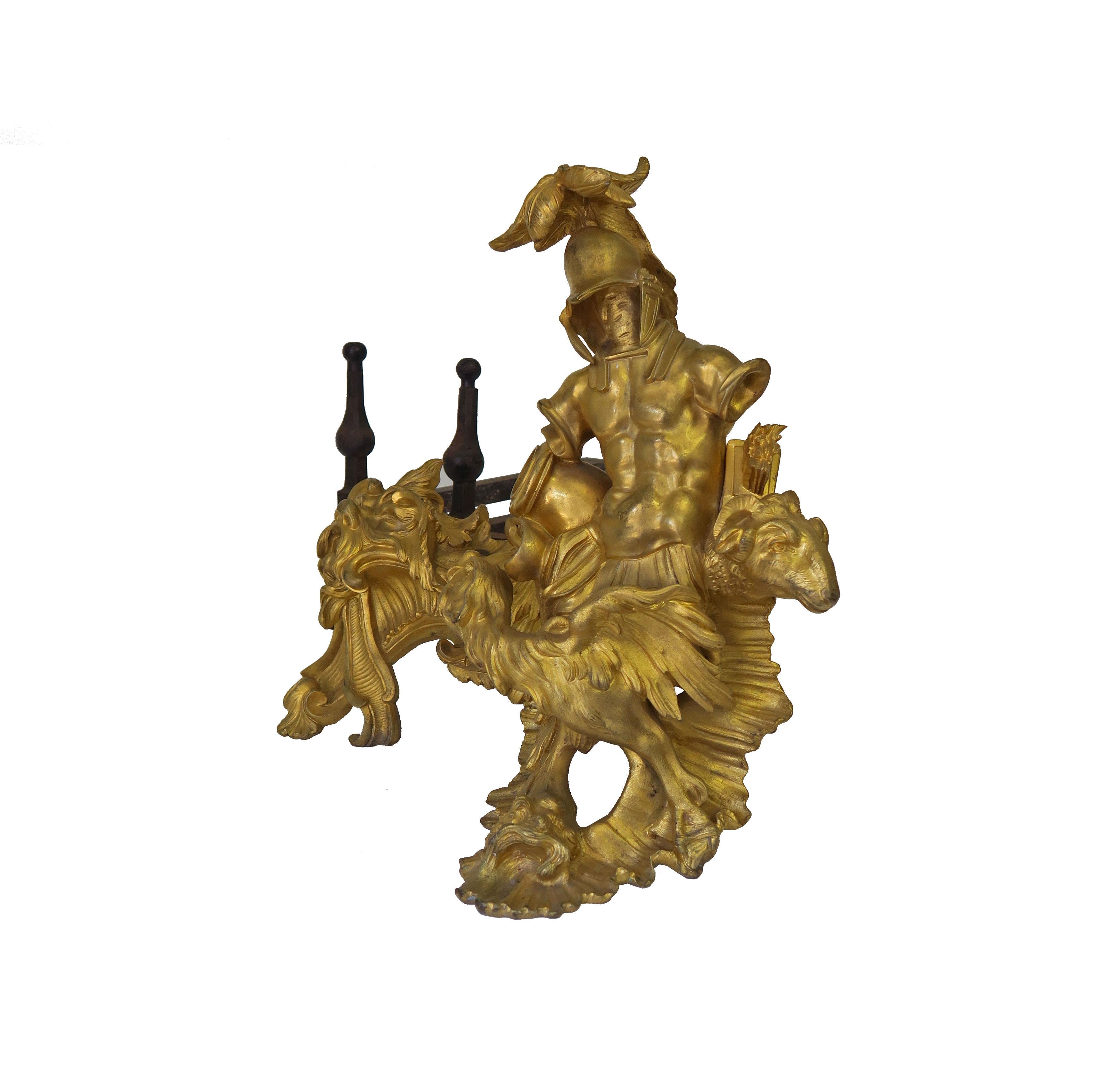 Pair of Antique French Louis XV Ormolu Chenets, France, Circa 1790 3