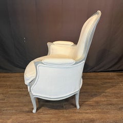Pair of Antique French Louis XV Painted Bergère Armchairs with New Upholstery