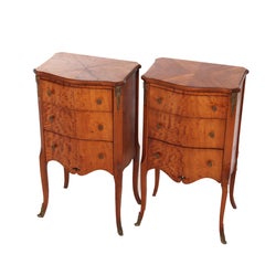 Pair Of Antique French Louis XV Satinwood & Ormolu 3-Drawer Nightstand c1900