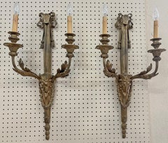 Pair Of Antique French Louis XV Style Bronze Sconces Attributed to Delafontaine