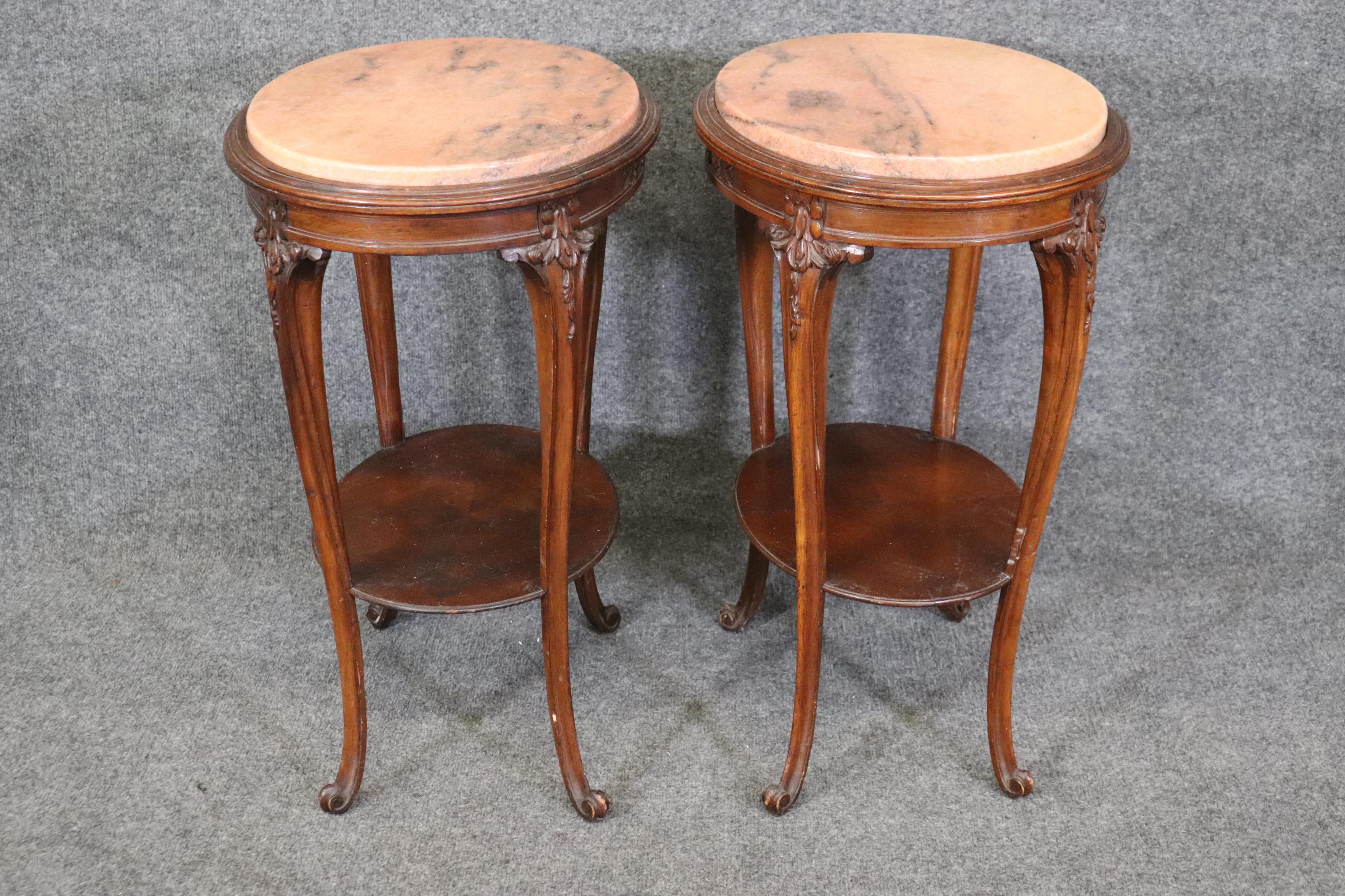 Pair of Antique French Louis XV Style Granite Top End Tables In Good Condition In Swedesboro, NJ