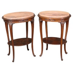 Pair of Antique French Louis XV Style Granite Top End Tables
